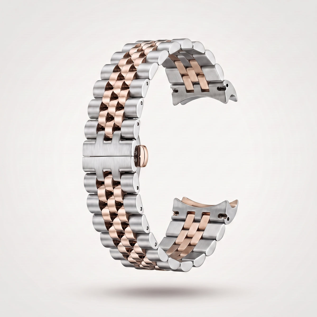 Five-row Jubilee bracelet for the Chrono Mod Lady Date in two-tone steel and rose gold, brushed steel outer rows with polished rose gold centre links
