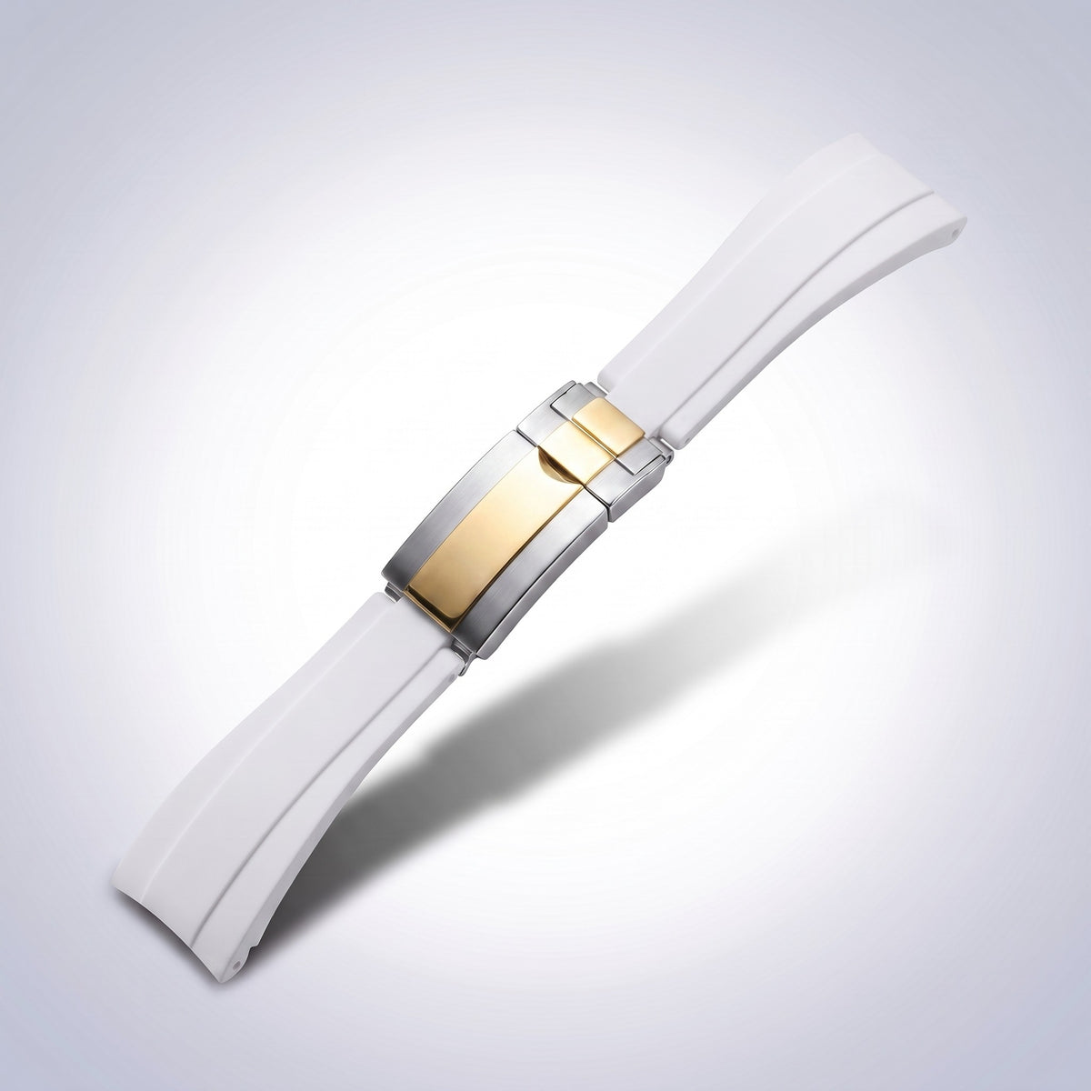 Modena silicone watch strap 20mm in Arctic White with two-tone gold and steel slider clasp