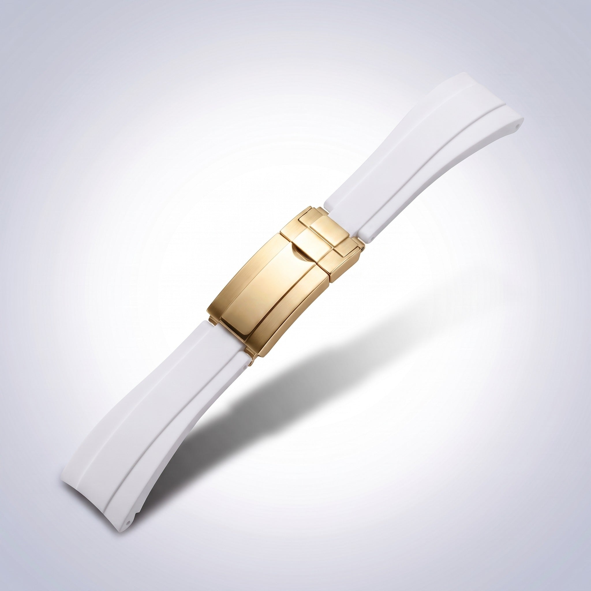 Modena silicone watch strap 20mm in Arctic White with yellow gold slider clasp