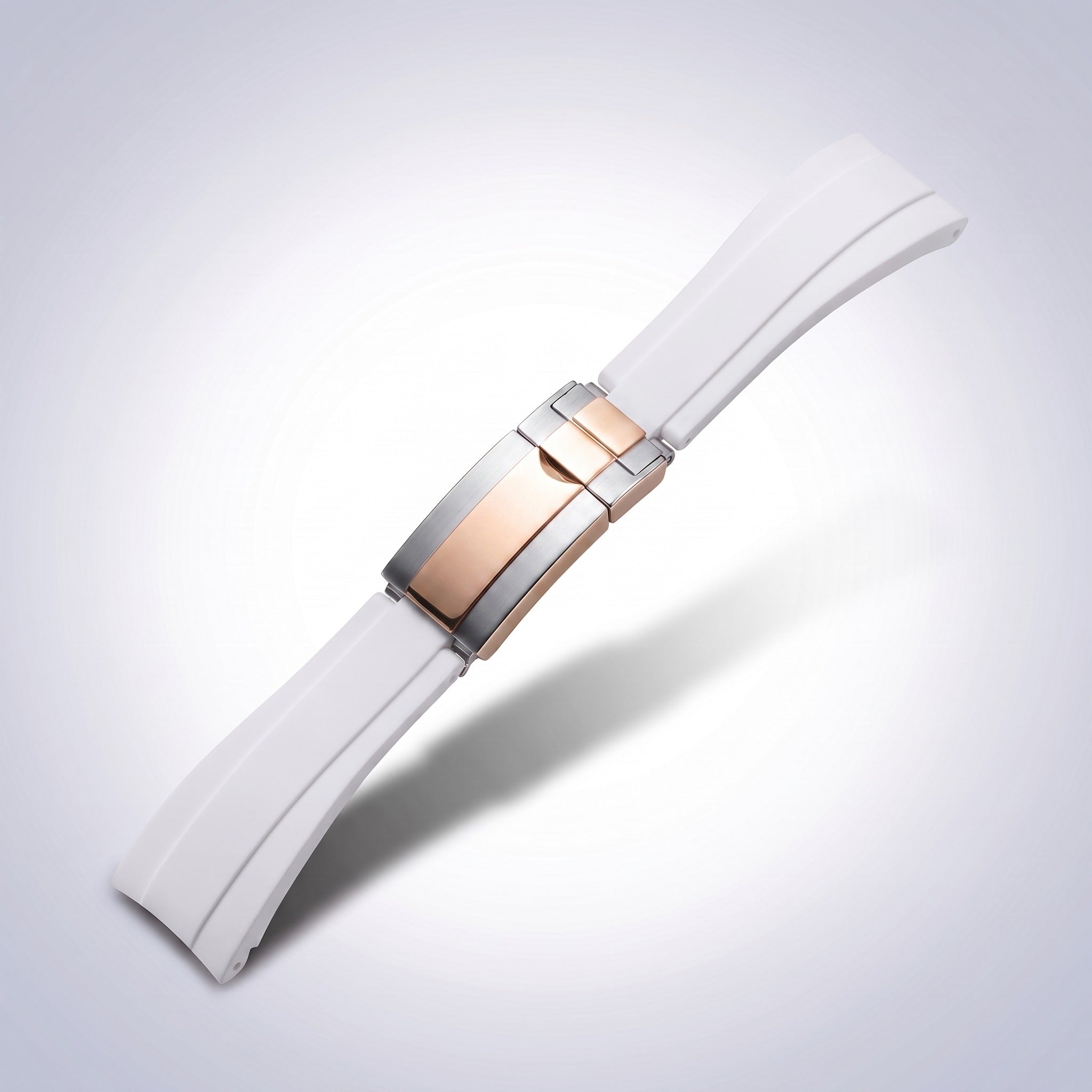 Modena silicone watch strap 20mm in Arctic White with two-tone rose gold and steel slider clasp