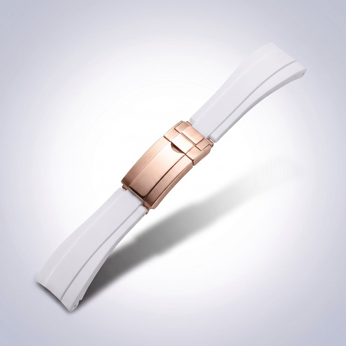Modena silicone watch strap 20mm in Arctic White with rose gold slider clasp