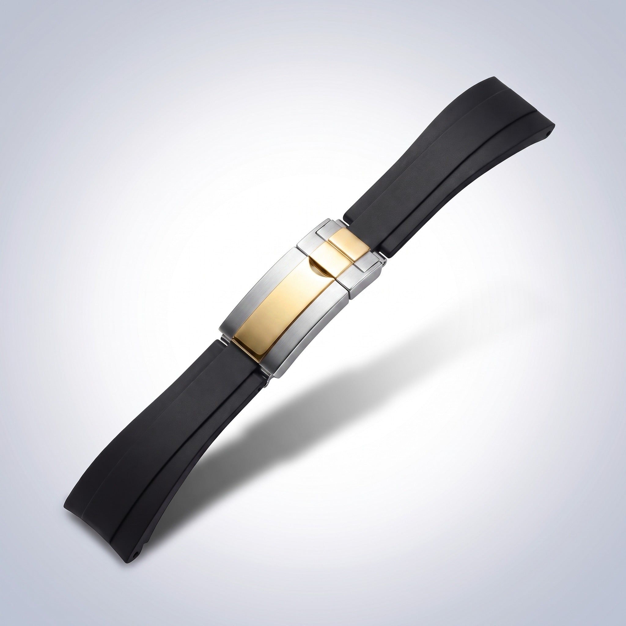 Modena silicone watch strap 20mm in Classic Black with two-tone gold and steel slider clasp