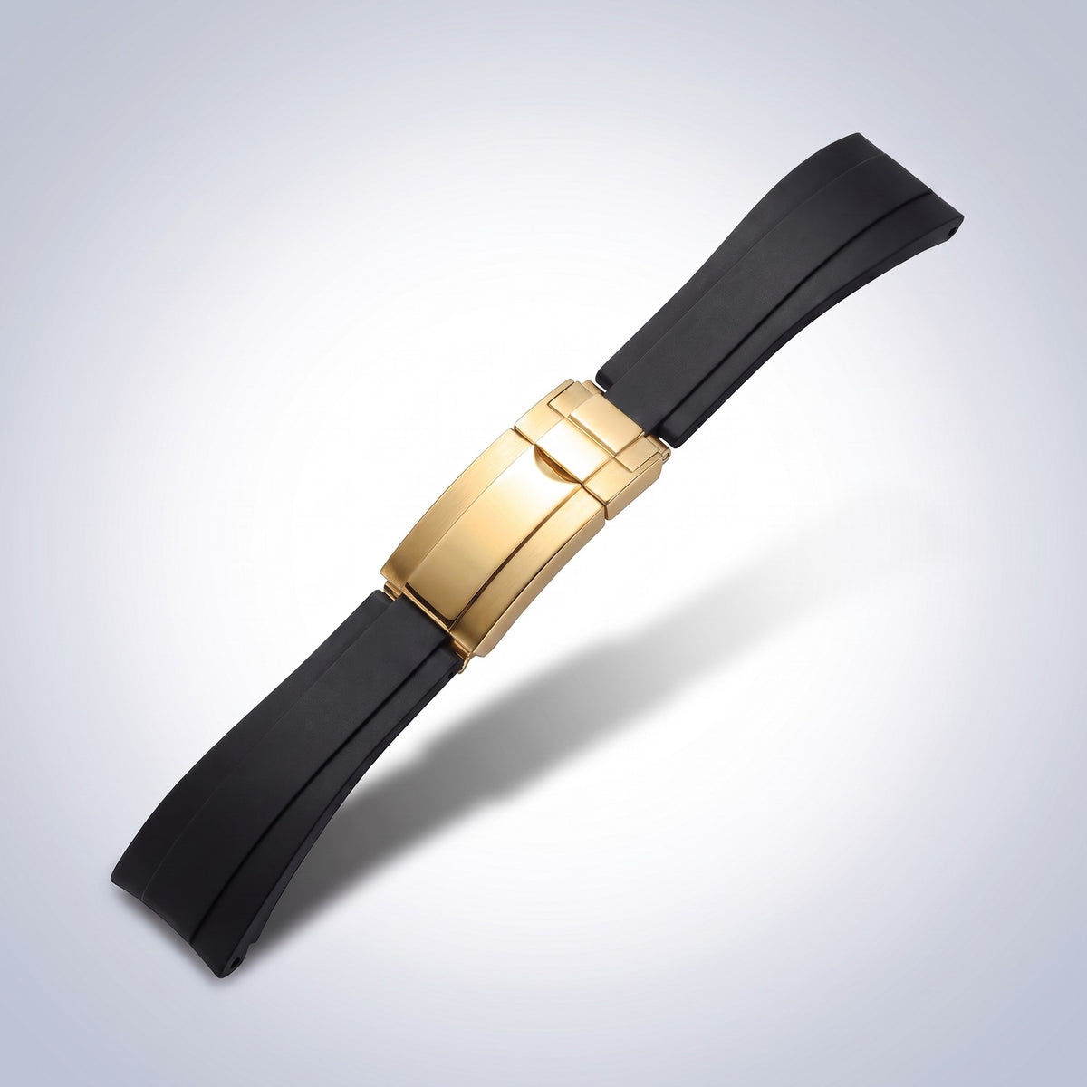 Modena silicone watch strap 20mm in Classic Black with yellow gold slider clasp