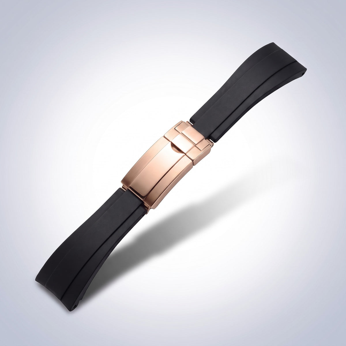 Modena silicone watch strap 20mm in Classic Black with rose gold slider clasp