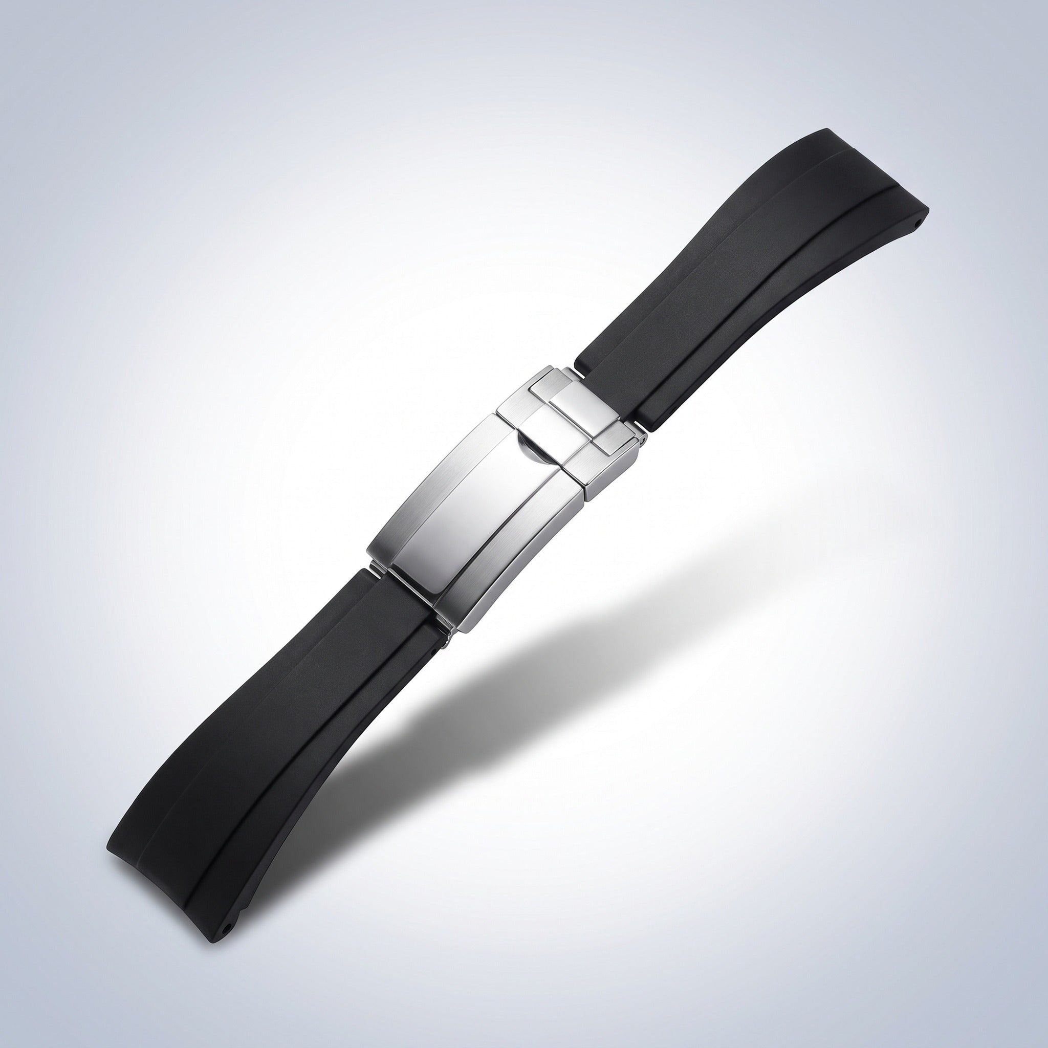 Modena silicone watch strap 20mm in Classic Black with brushed stainless steel slider clasp