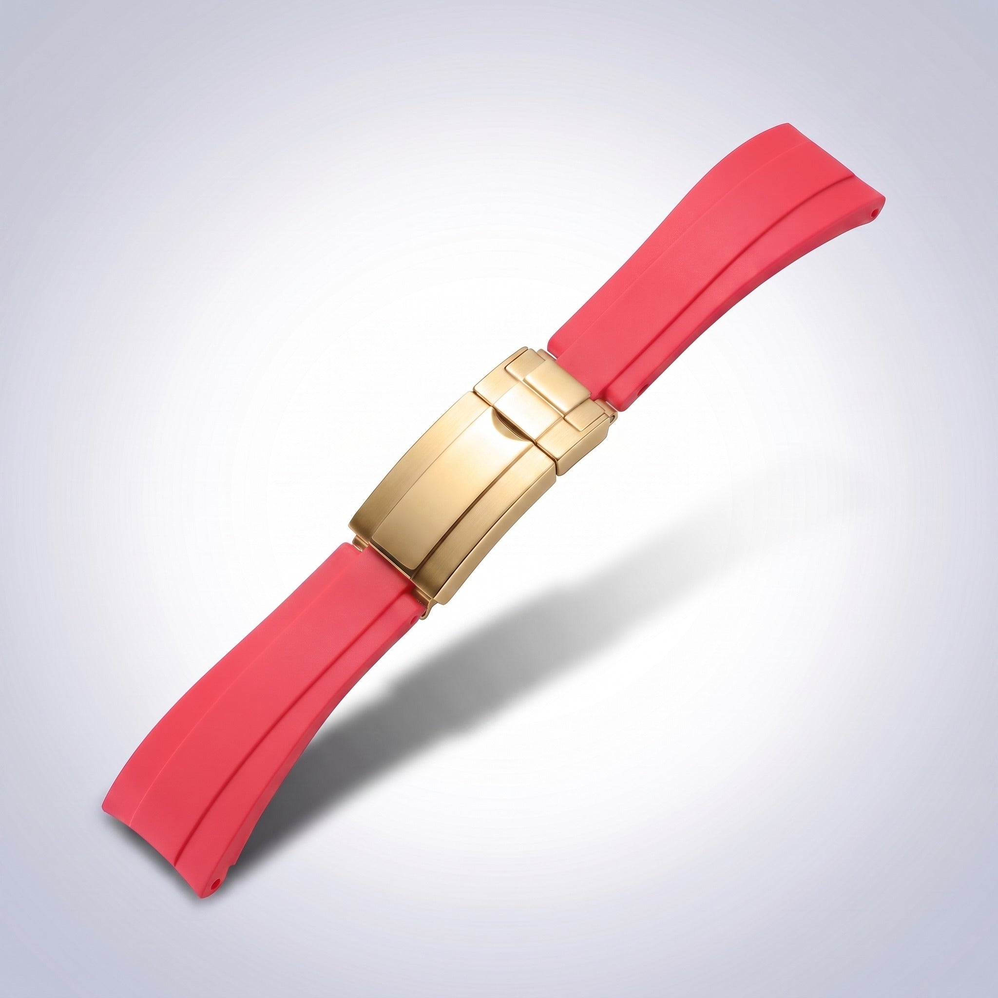 Modena silicone watch strap 20mm in Crimson Red with yellow gold slider clasp