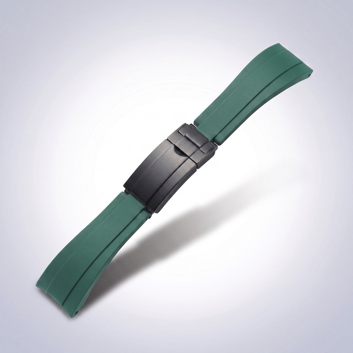 Modena silicone watch strap 20mm in Emerald Green with black PVD slider clasp