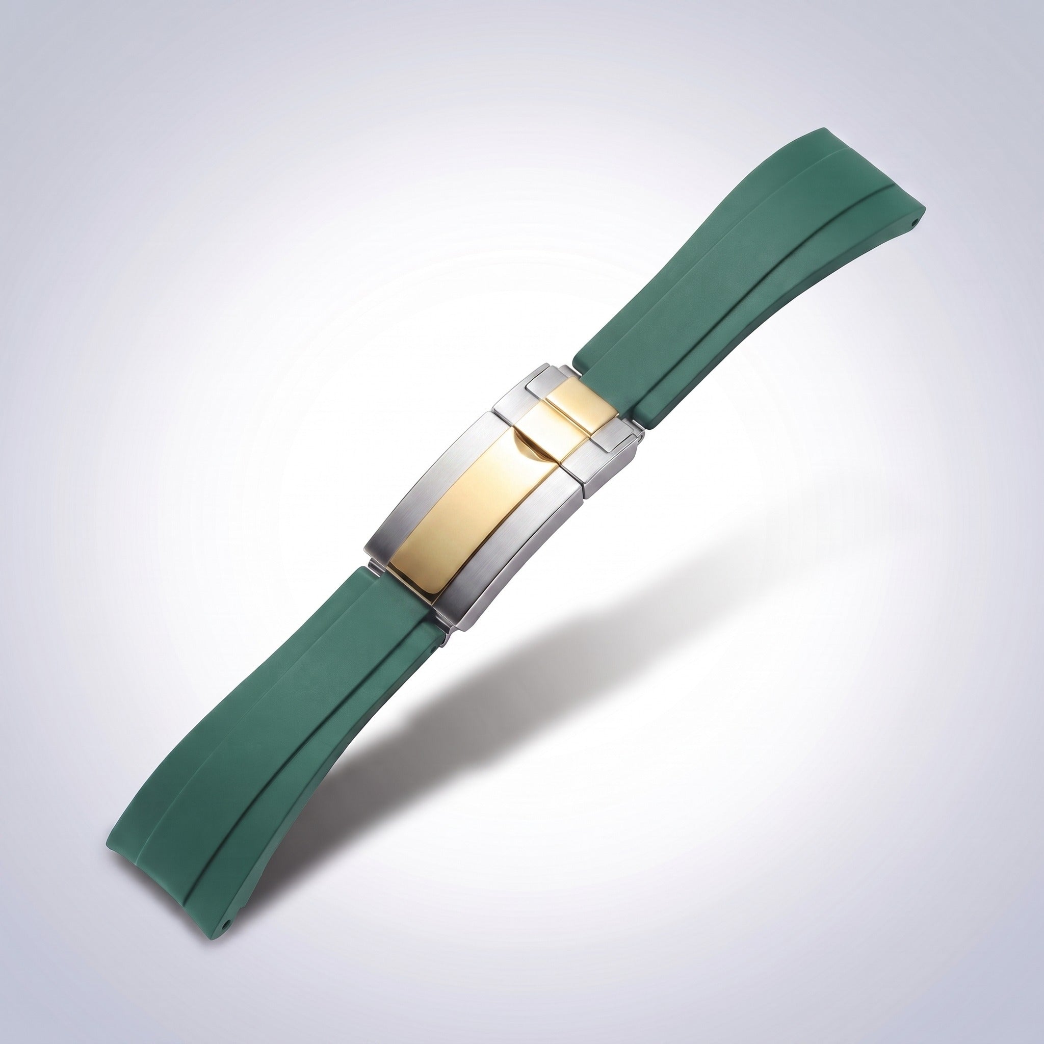Modena silicone watch strap 20mm in Emerald Green with two-tone gold and steel slider clasp