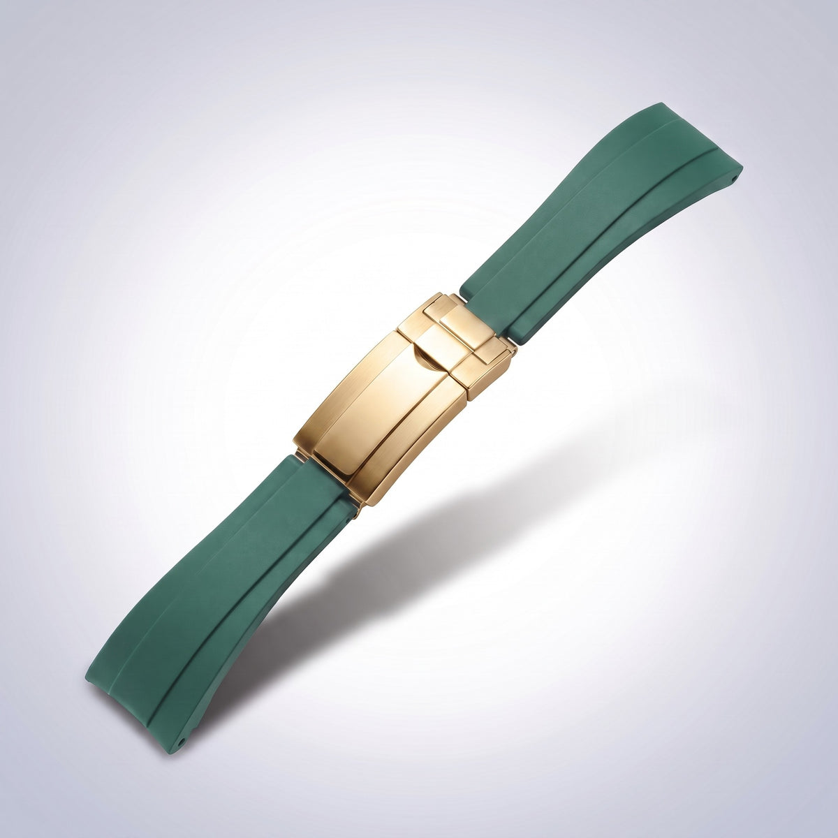 Modena silicone watch strap 20mm in Emerald Green with yellow gold slider clasp