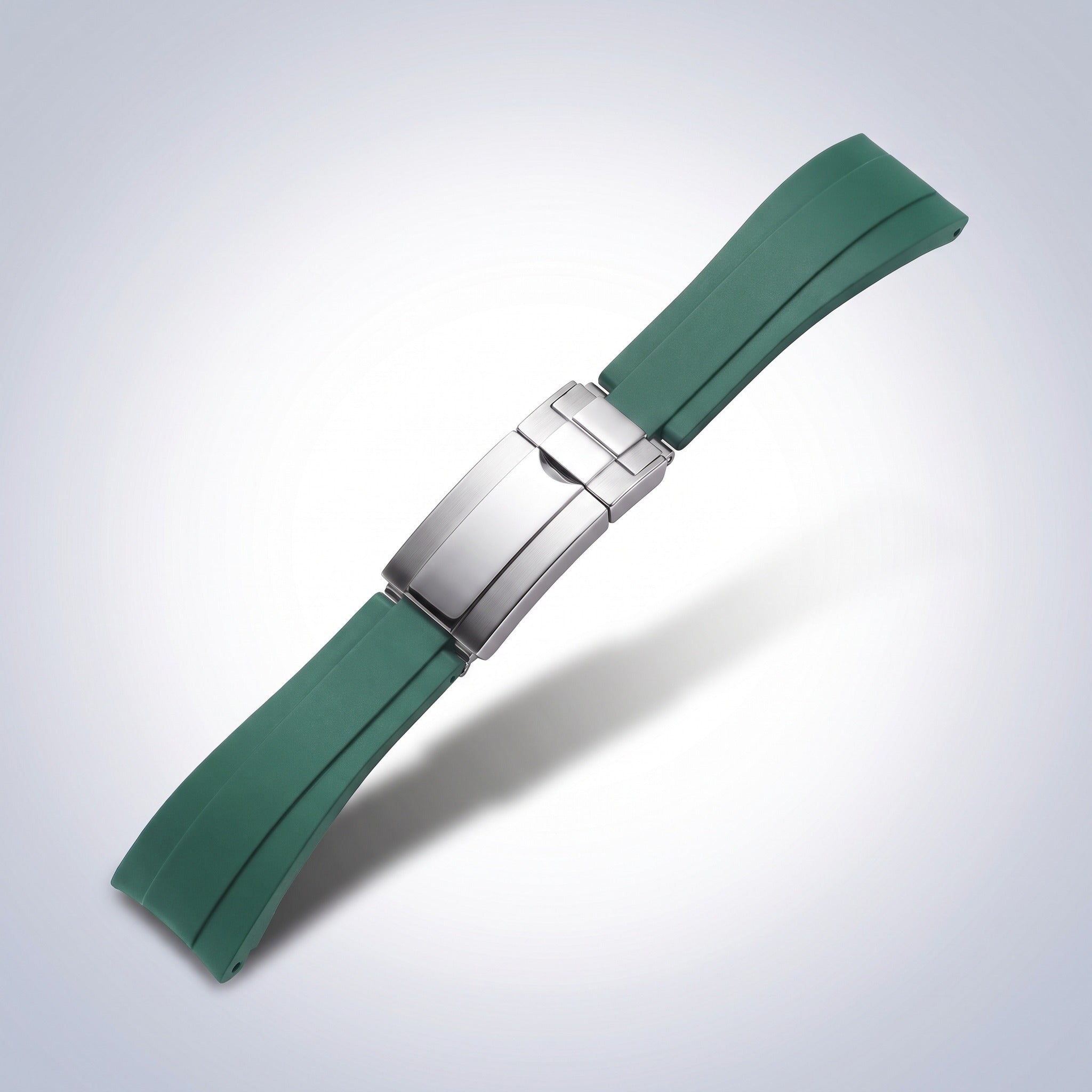 Modena silicone watch strap 20mm in Emerald Green with brushed stainless steel slider clasp