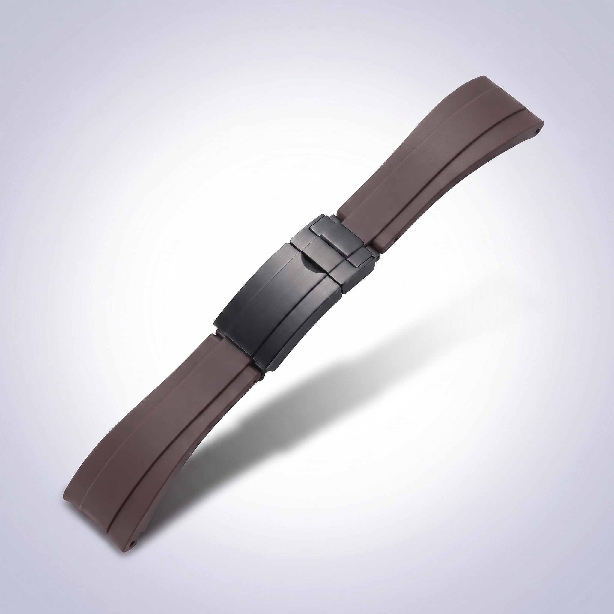 Modena silicone watch strap 20mm in Espresso Brown with black PVD slider clasp