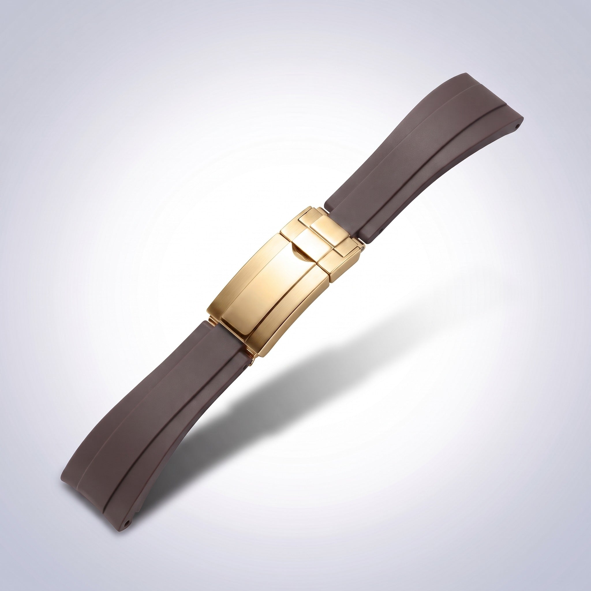 Modena silicone watch strap 20mm in Espresso Brown with yellow gold slider clasp