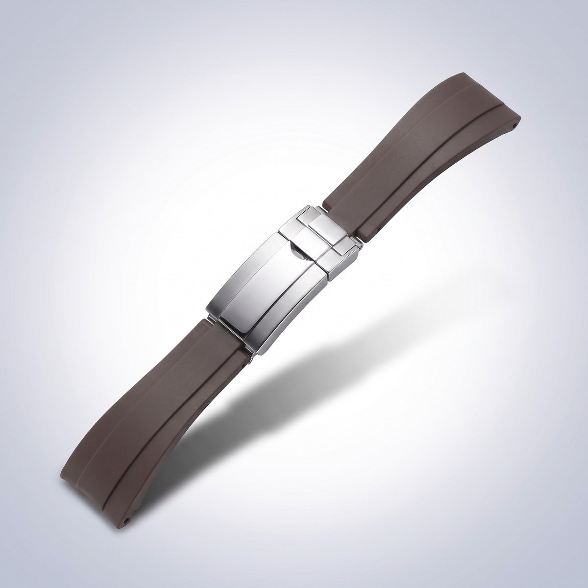 Modena silicone watch strap 20mm in Espresso Brown with brushed stainless steel slider clasp