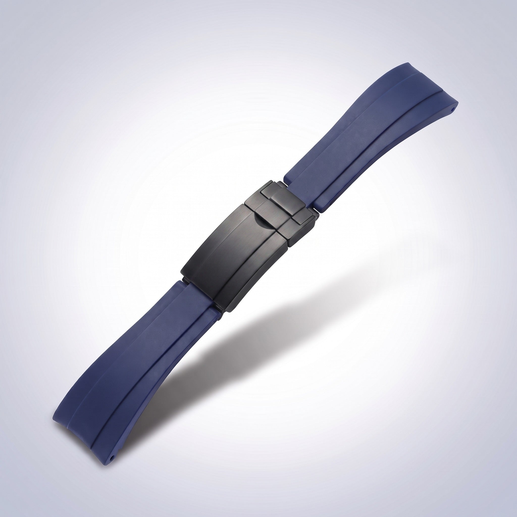 Modena silicone watch strap 20mm in Navy Blue with black PVD slider clasp