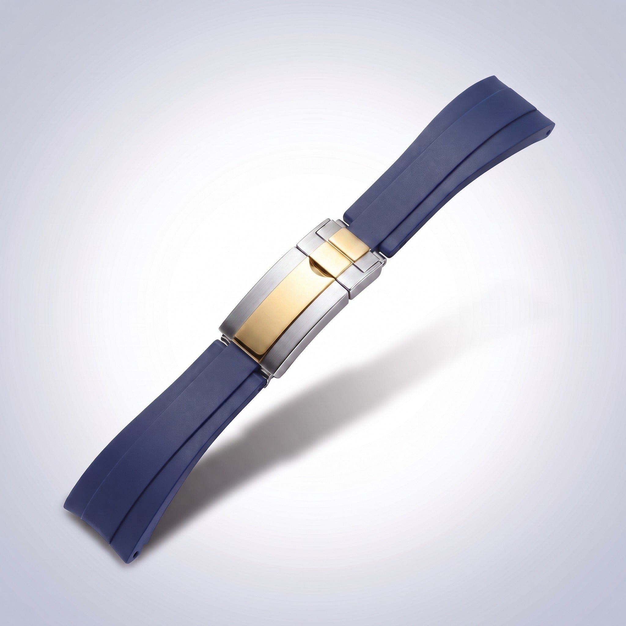 Modena silicone watch strap 20mm in Navy Blue with two-tone gold and steel slider clasp