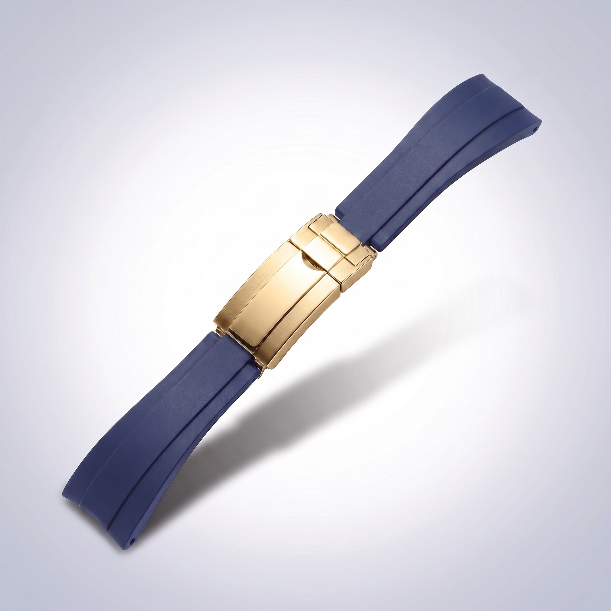 Modena silicone watch strap 20mm in Navy Blue with yellow gold slider clasp