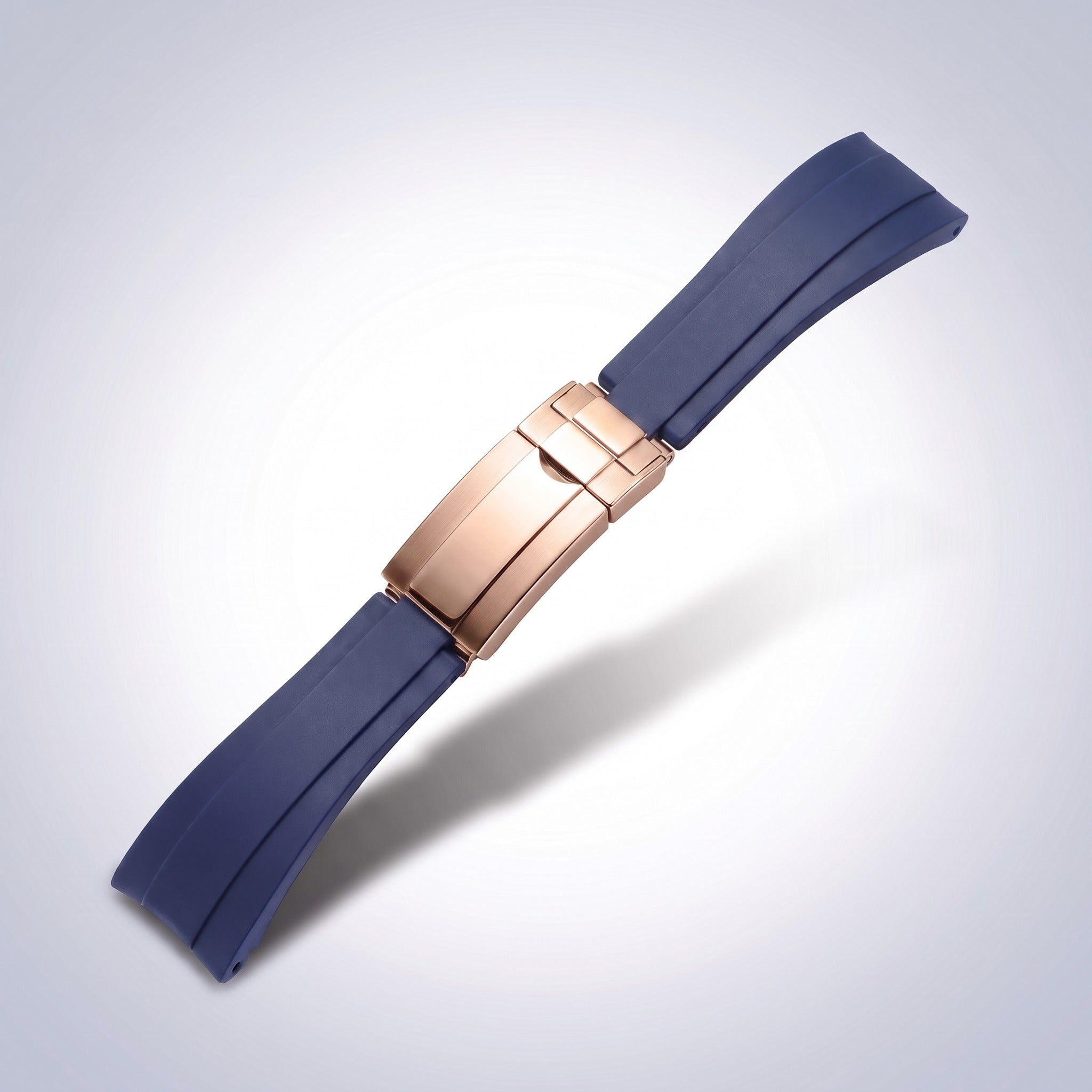 Modena silicone watch strap 20mm in Navy Blue with rose gold slider clasp