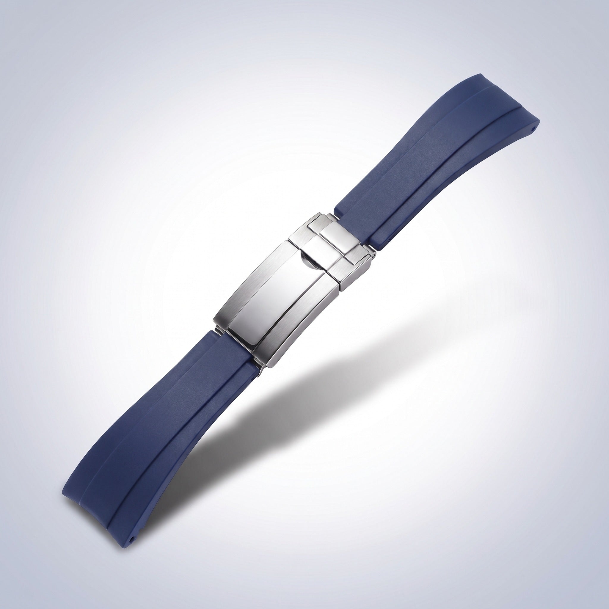 Modena silicone watch strap 20mm in Navy Blue with brushed stainless steel slider clasp