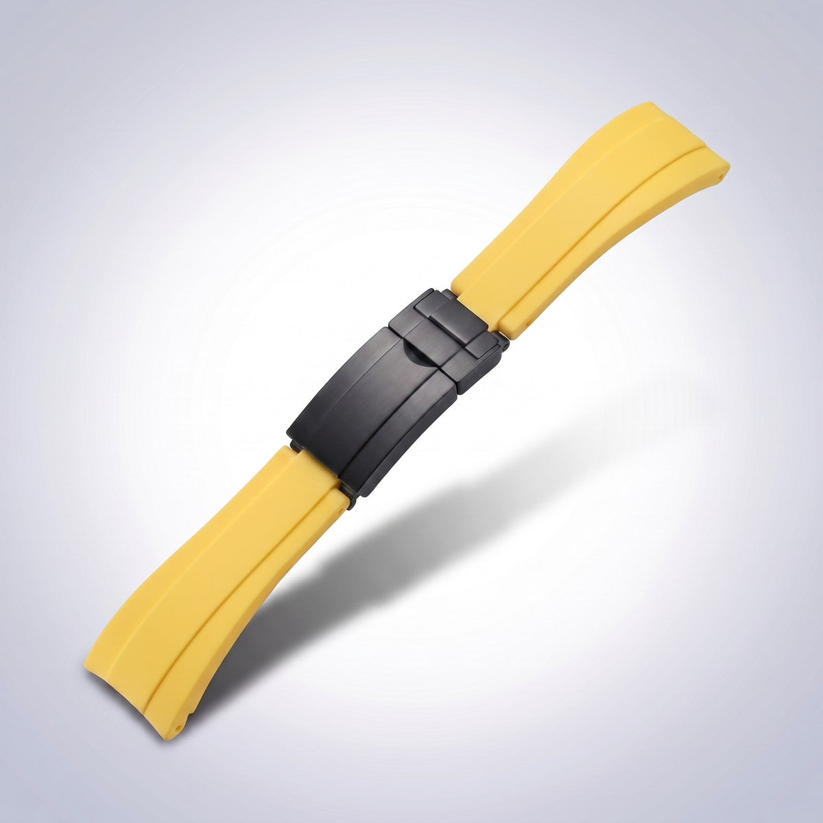 Modena silicone watch strap 20mm in Signal Yellow with black PVD slider clasp
