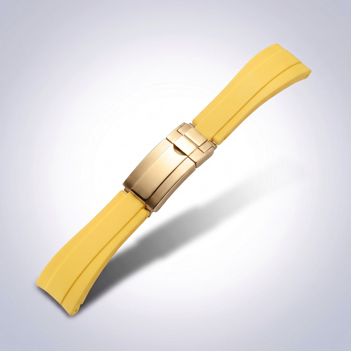 Modena silicone watch strap 20mm in Signal Yellow with yellow gold slider clasp