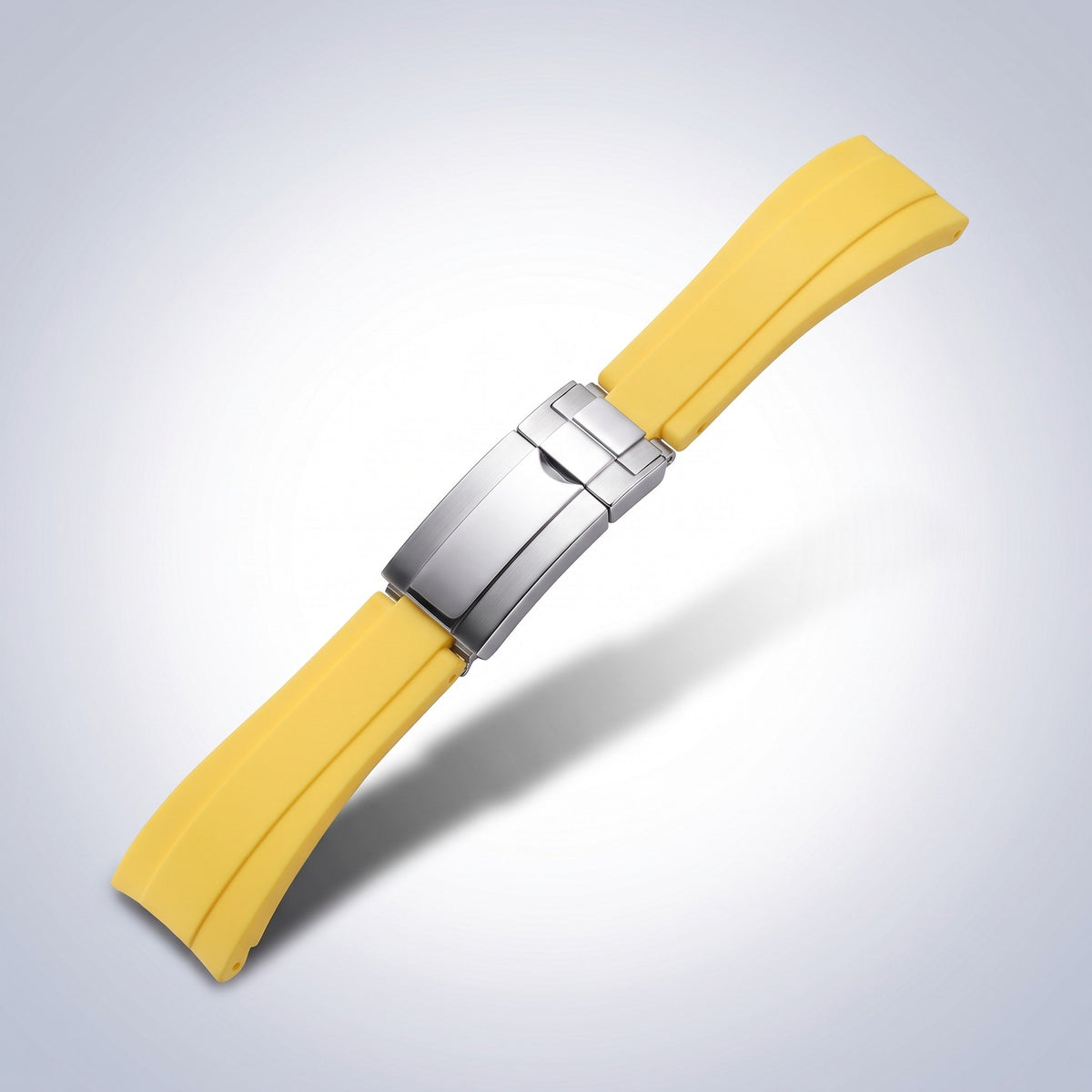Modena silicone watch strap 20mm in Signal Yellow with brushed stainless steel slider clasp