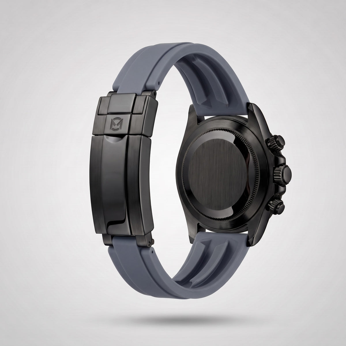 Slate Grey silicone strap 20 mm for the Chrono Mod Modena, black PVD clasp engraved with the Chrono Mod logo, shown on the Modena case