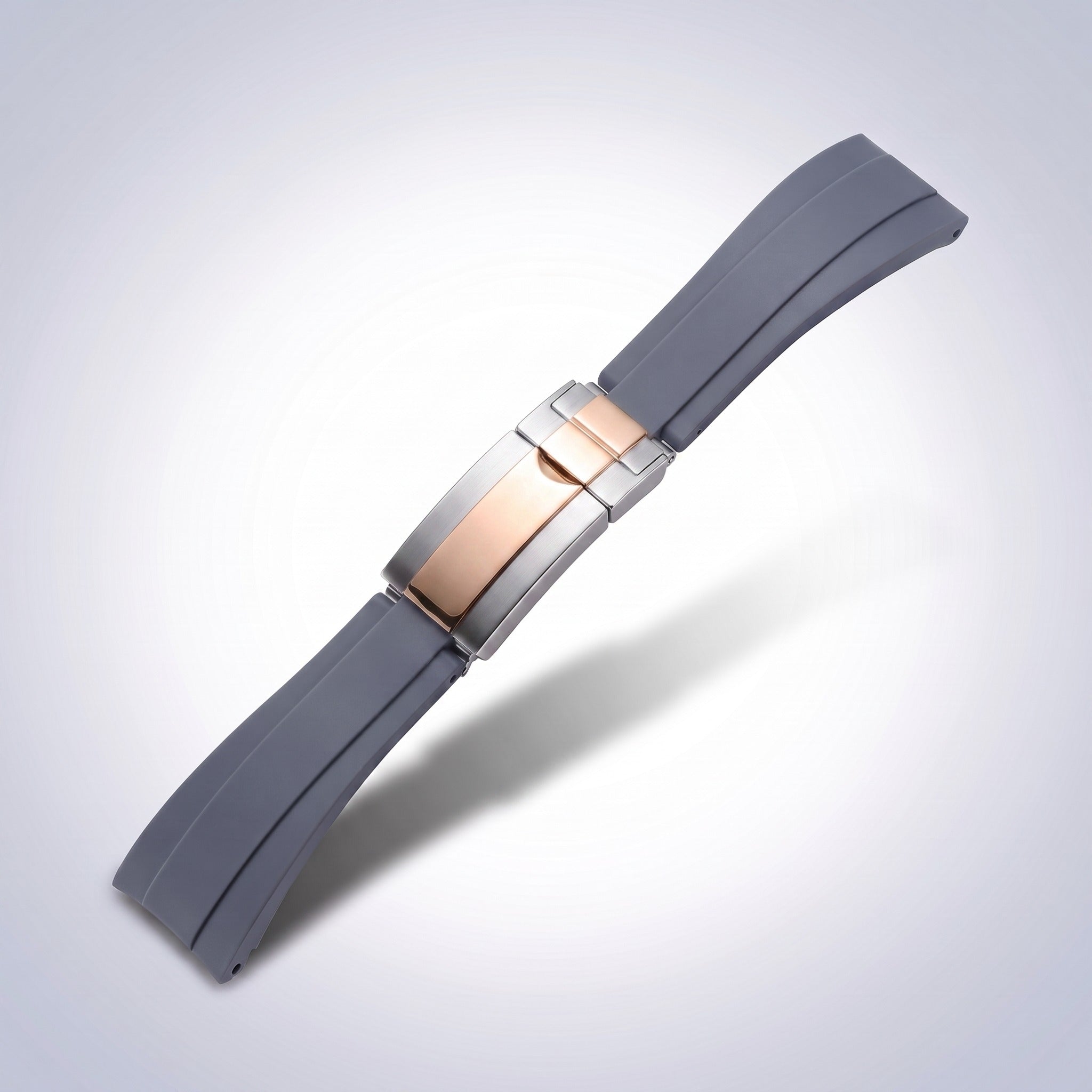 Modena silicone watch strap 20mm in Slate Grey with two-tone rose gold and steel slider clasp