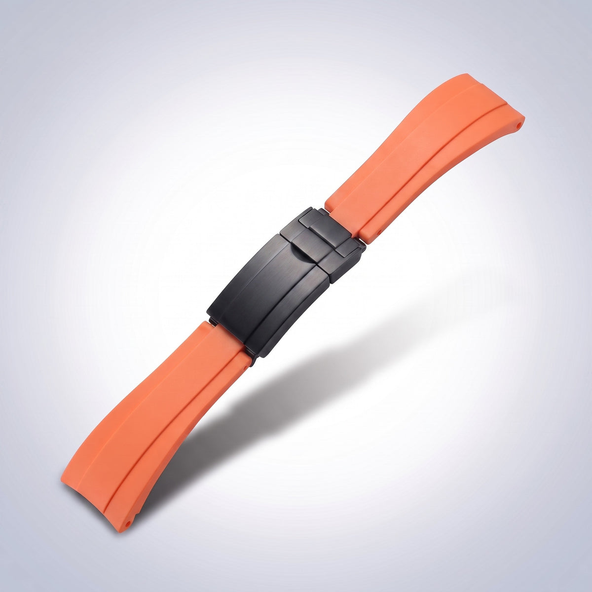 Modena silicone watch strap 20mm in Sunset Orange with black PVD slider clasp