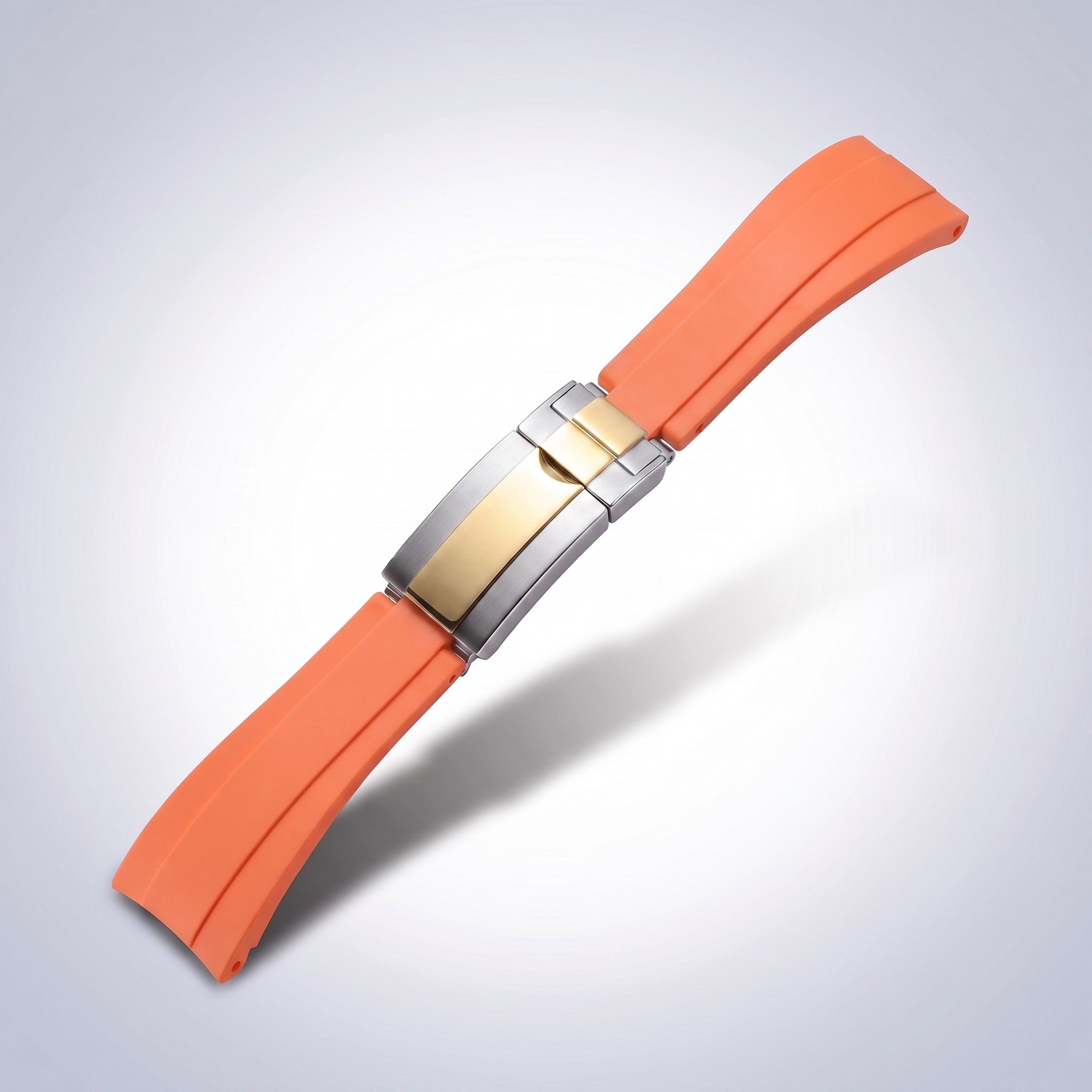 Modena silicone watch strap 20mm in Sunset Orange with two-tone gold and steel slider clasp