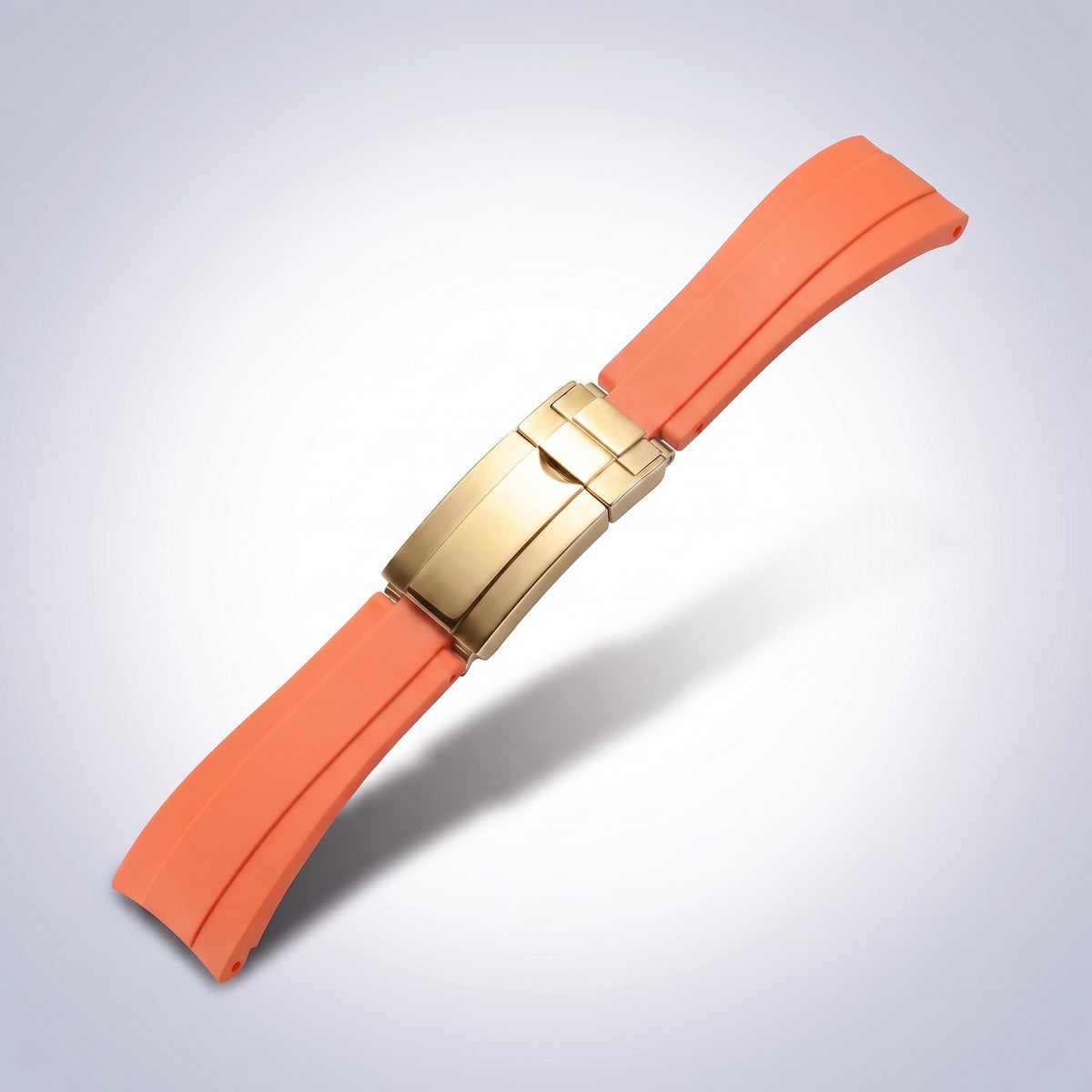 Modena silicone watch strap 20mm in Sunset Orange with yellow gold slider clasp