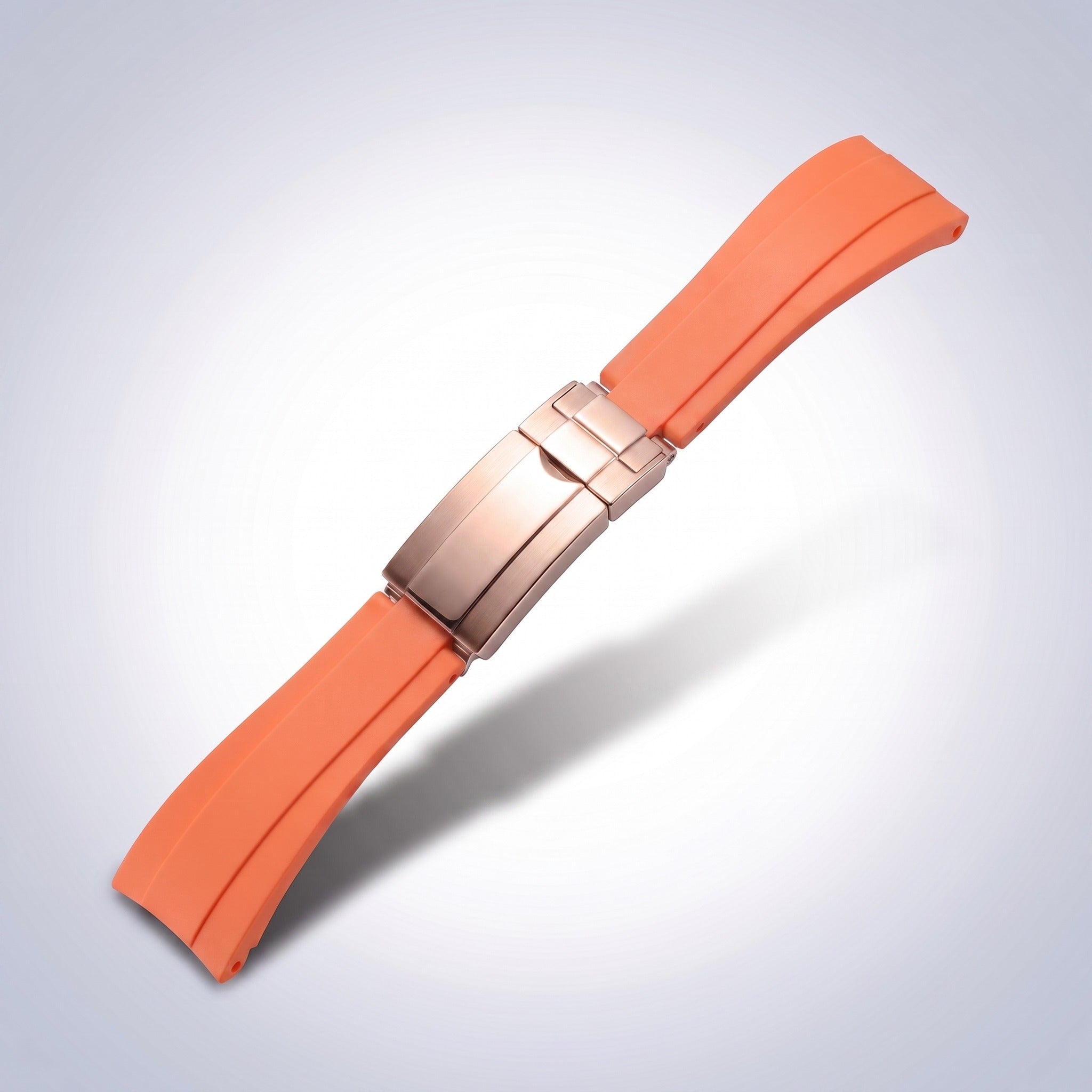 Modena silicone watch strap 20mm in Sunset Orange with rose gold slider clasp