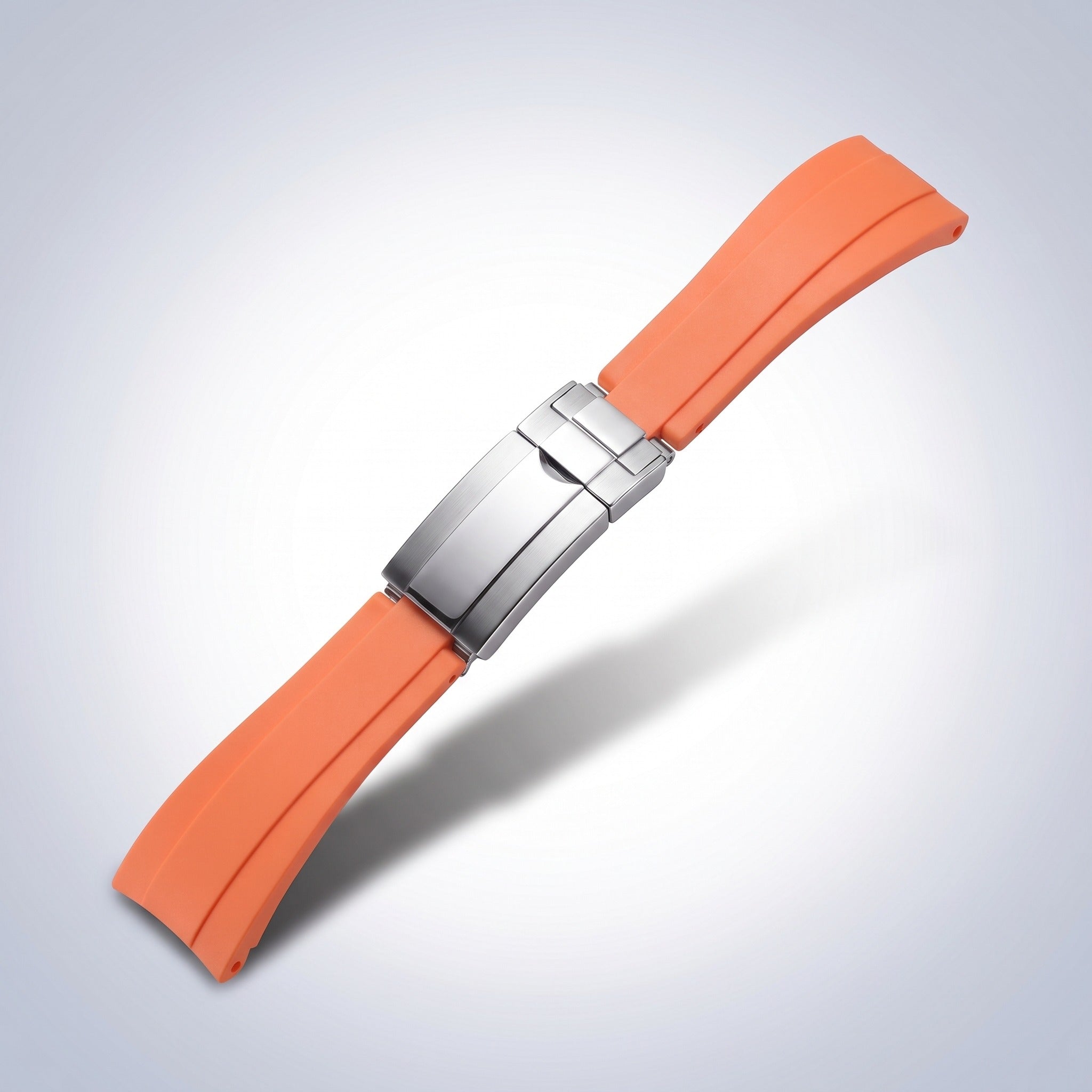 Modena silicone watch strap 20mm in Sunset Orange with brushed stainless steel slider clasp