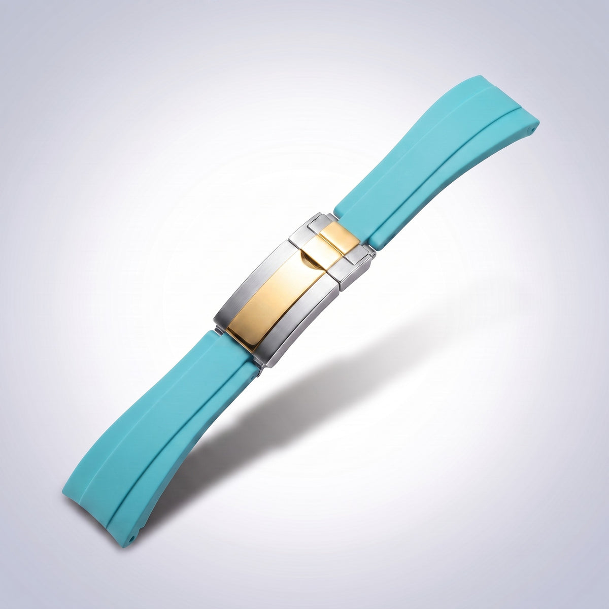 Modena silicone watch strap 20mm in Turquoise with two-tone gold and steel slider clasp