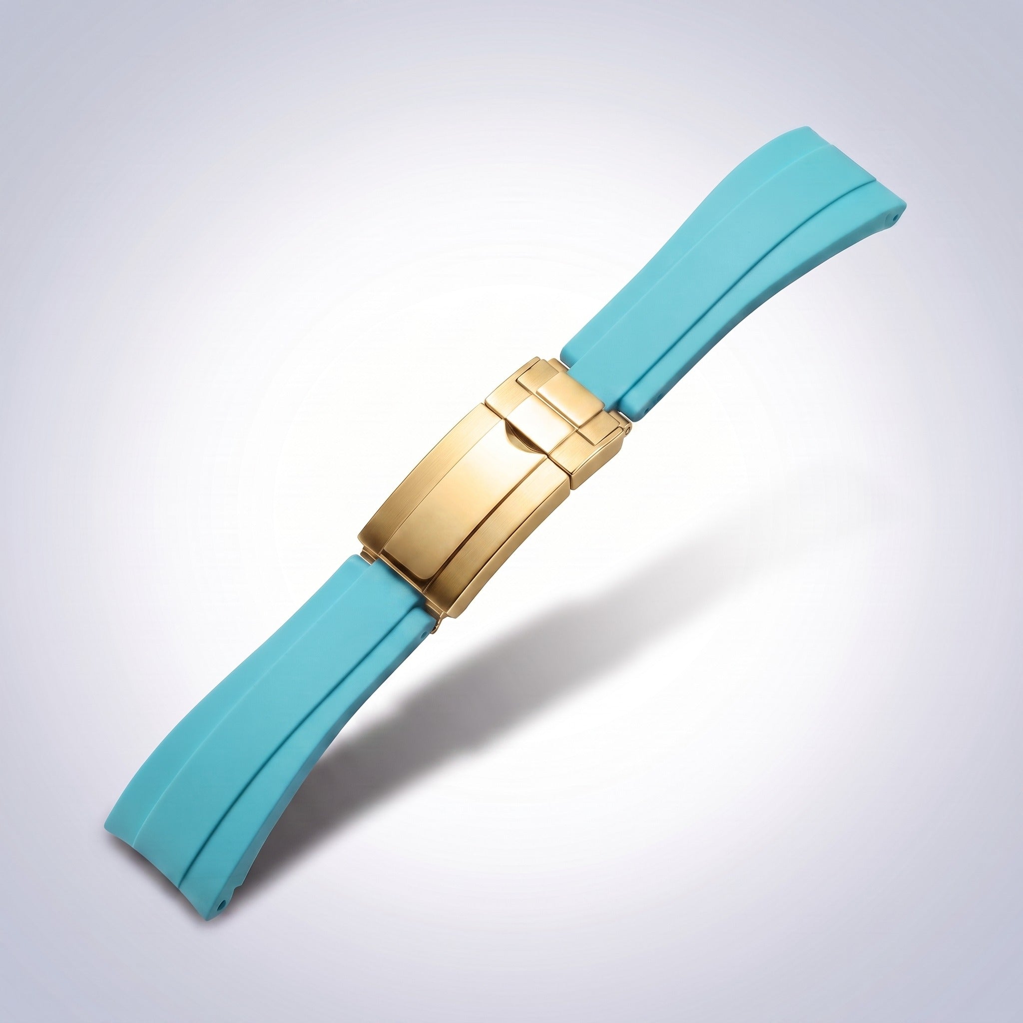 Modena silicone watch strap 20mm in Turquoise with yellow gold slider clasp