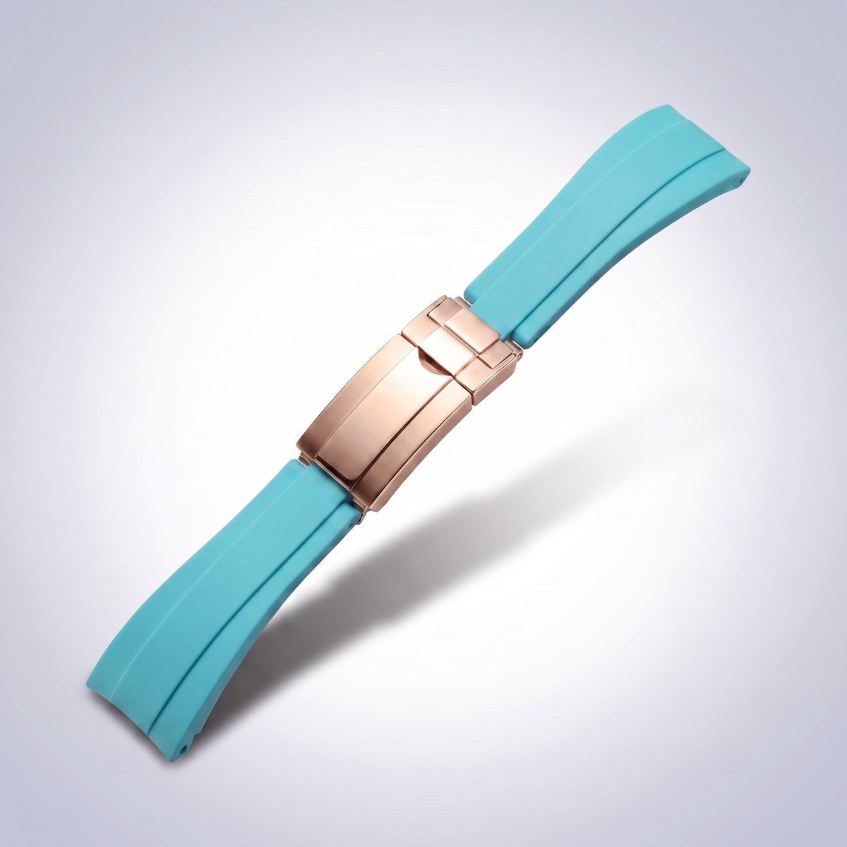Modena silicone watch strap 20mm in Turquoise with rose gold slider clasp