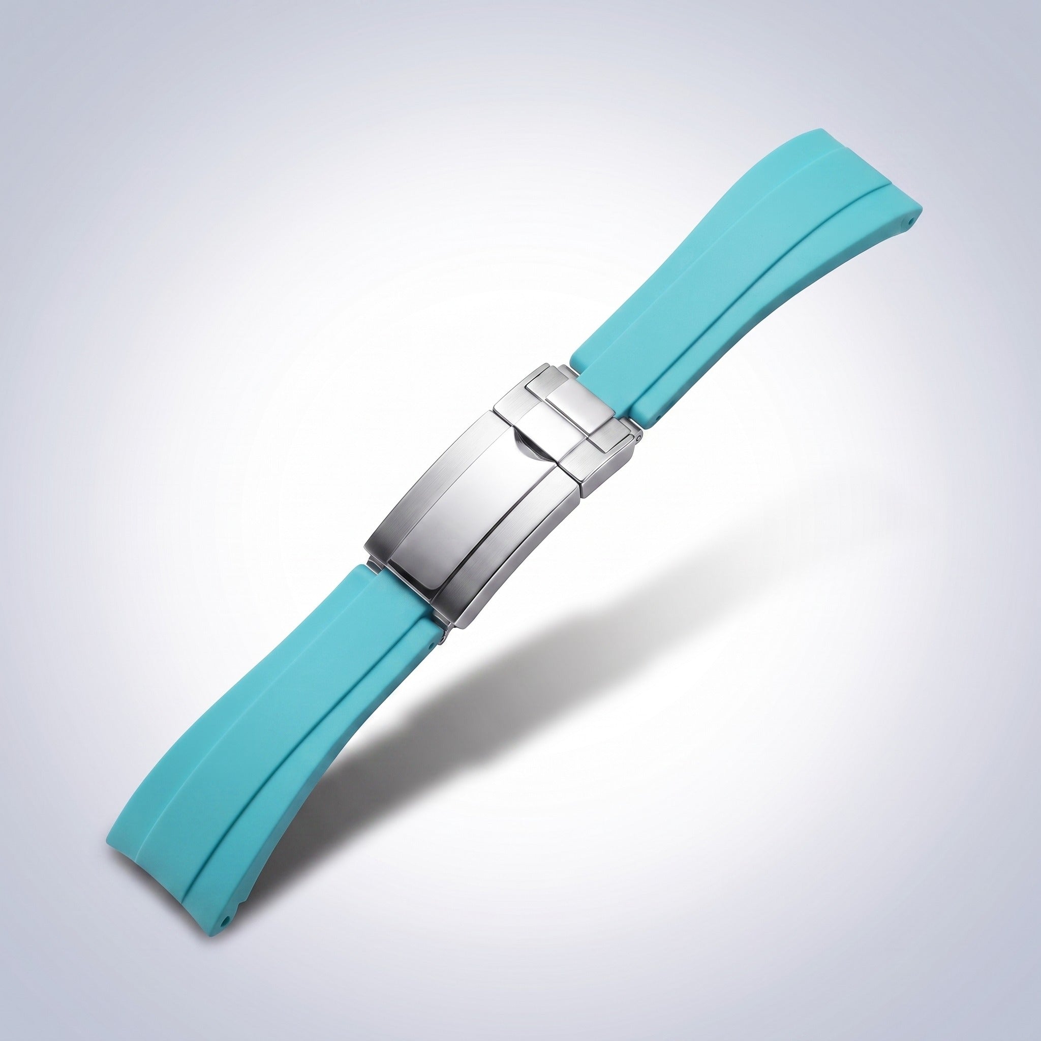 Modena silicone watch strap 20mm in Turquoise with brushed stainless steel slider clasp