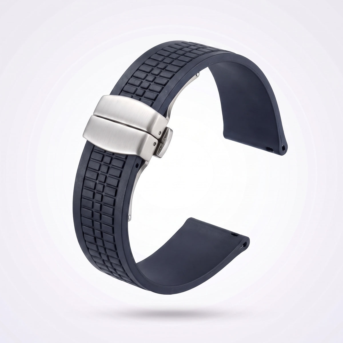 Odyssey rubber watch strap 21 mm in Blue with brushed stainless steel fold-over deployant clasp