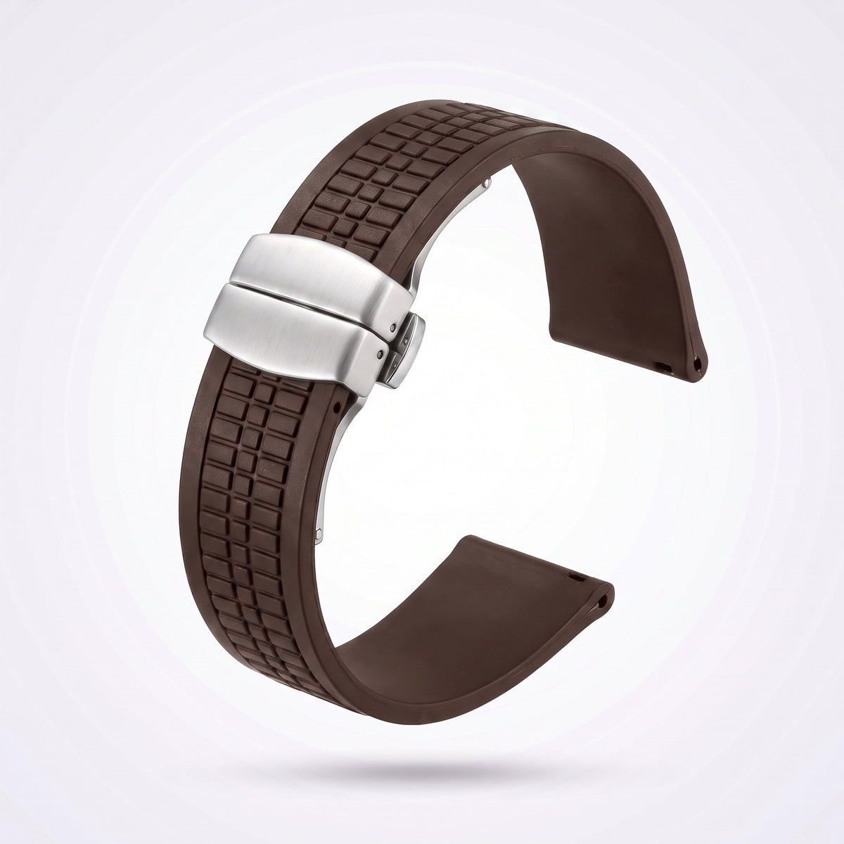 Odyssey rubber watch strap 21 mm in Brown with brushed stainless steel fold-over deployant clasp