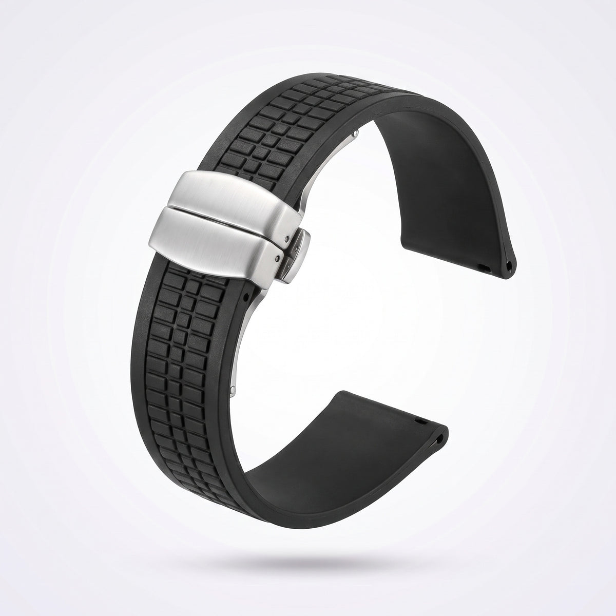 Odyssey rubber watch strap 21 mm in Classic Black with brushed stainless steel fold-over deployant clasp