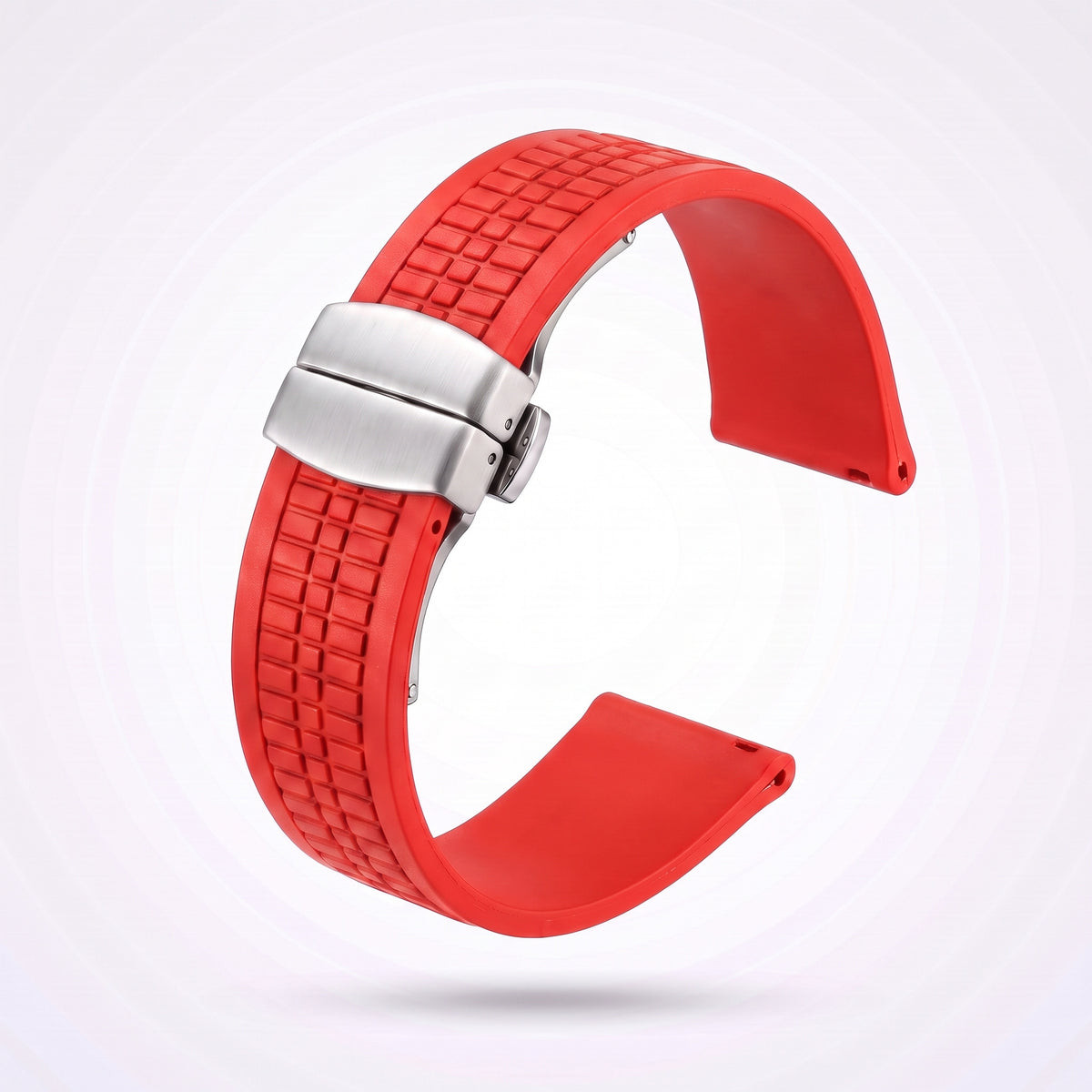 Odyssey rubber watch strap 21 mm in Crimson Red with brushed stainless steel fold-over deployant clasp