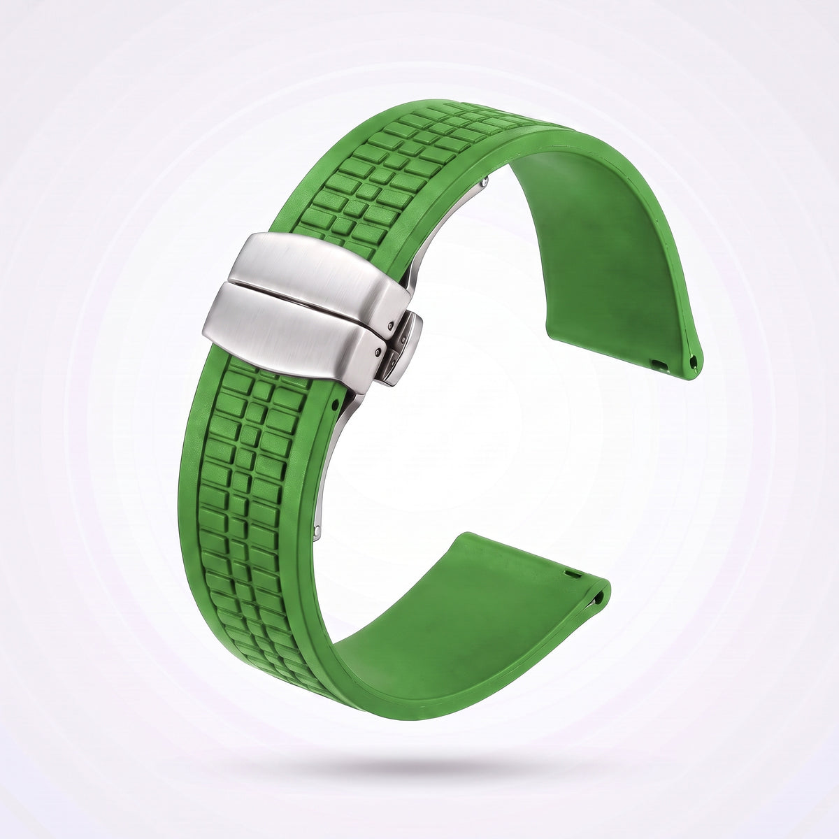 Odyssey rubber watch strap 21 mm in Green with brushed stainless steel fold-over deployant clasp