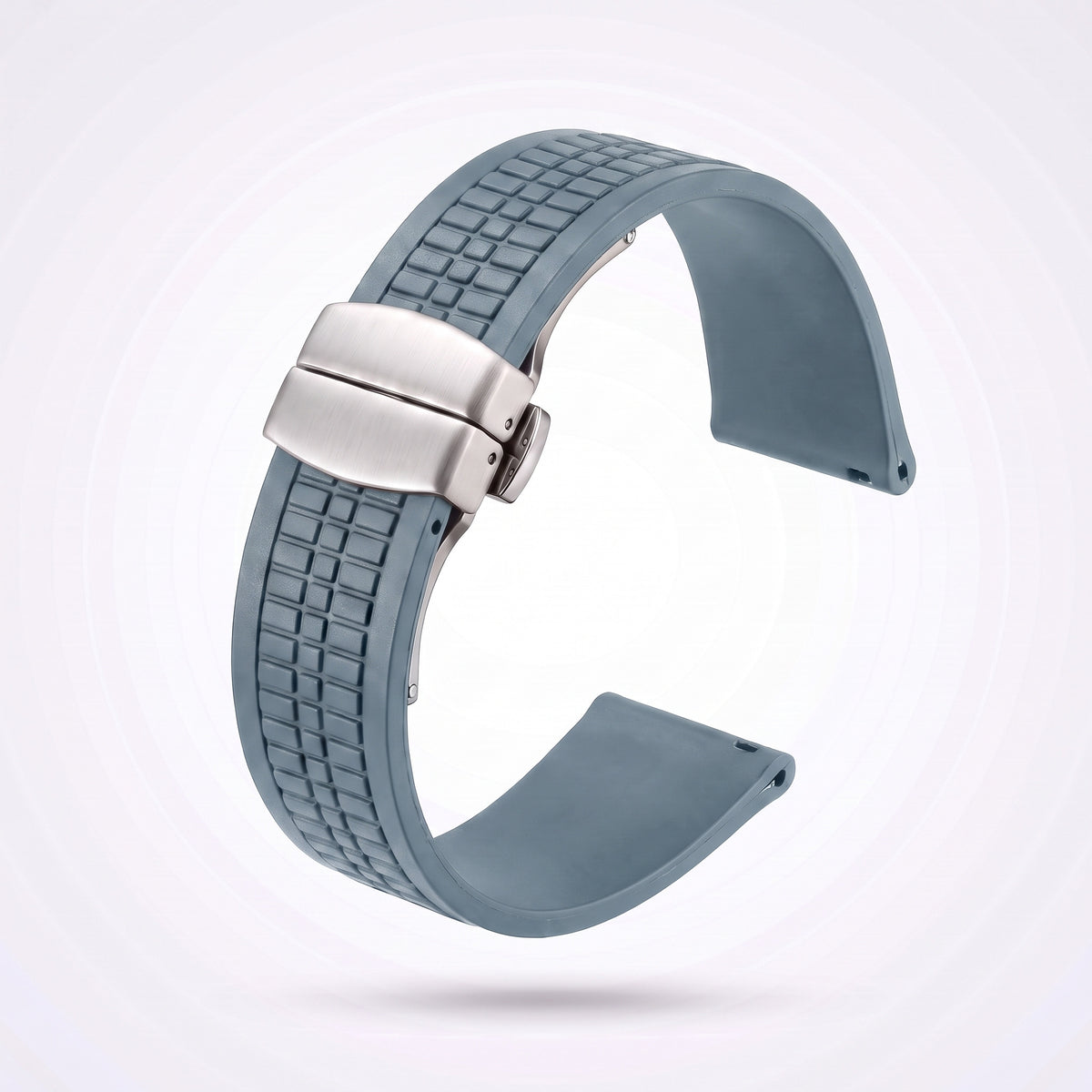 Odyssey rubber watch strap 21 mm in Grey with brushed stainless steel fold-over deployant clasp