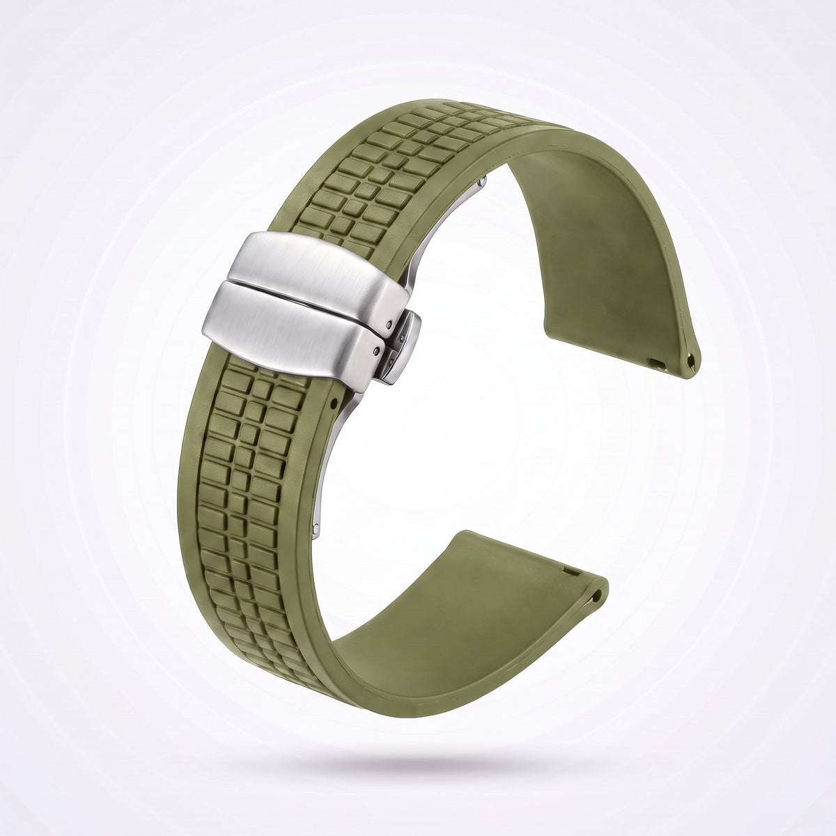 Odyssey rubber watch strap 21 mm in Khaki with brushed stainless steel fold-over deployant clasp