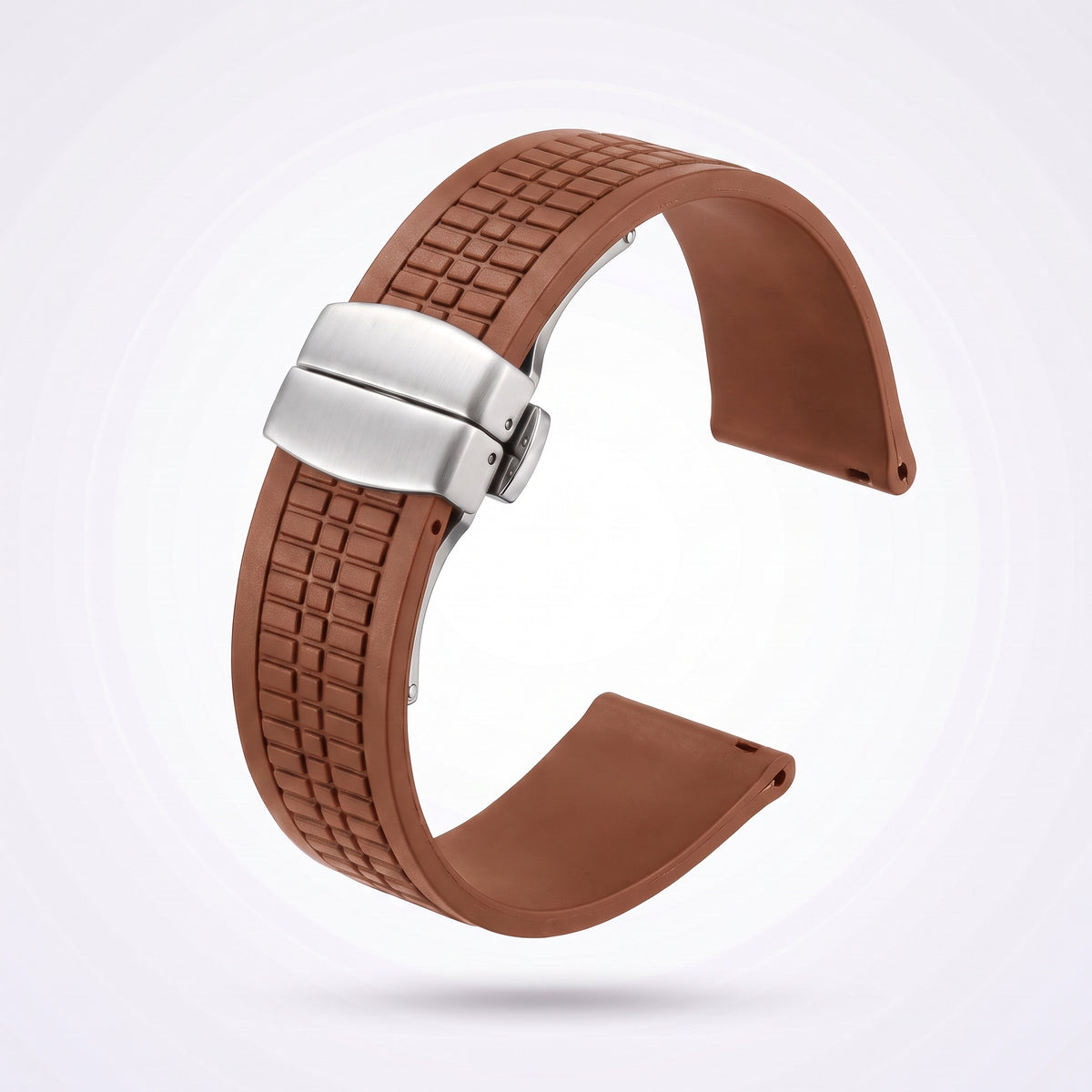 Odyssey rubber watch strap 21 mm in Light Brown with brushed stainless steel fold-over deployant clasp