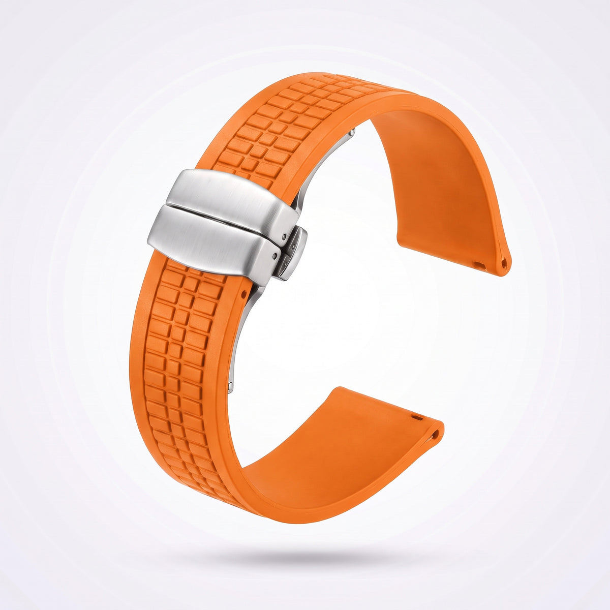 Odyssey rubber watch strap 21 mm in Orange with brushed stainless steel fold-over deployant clasp