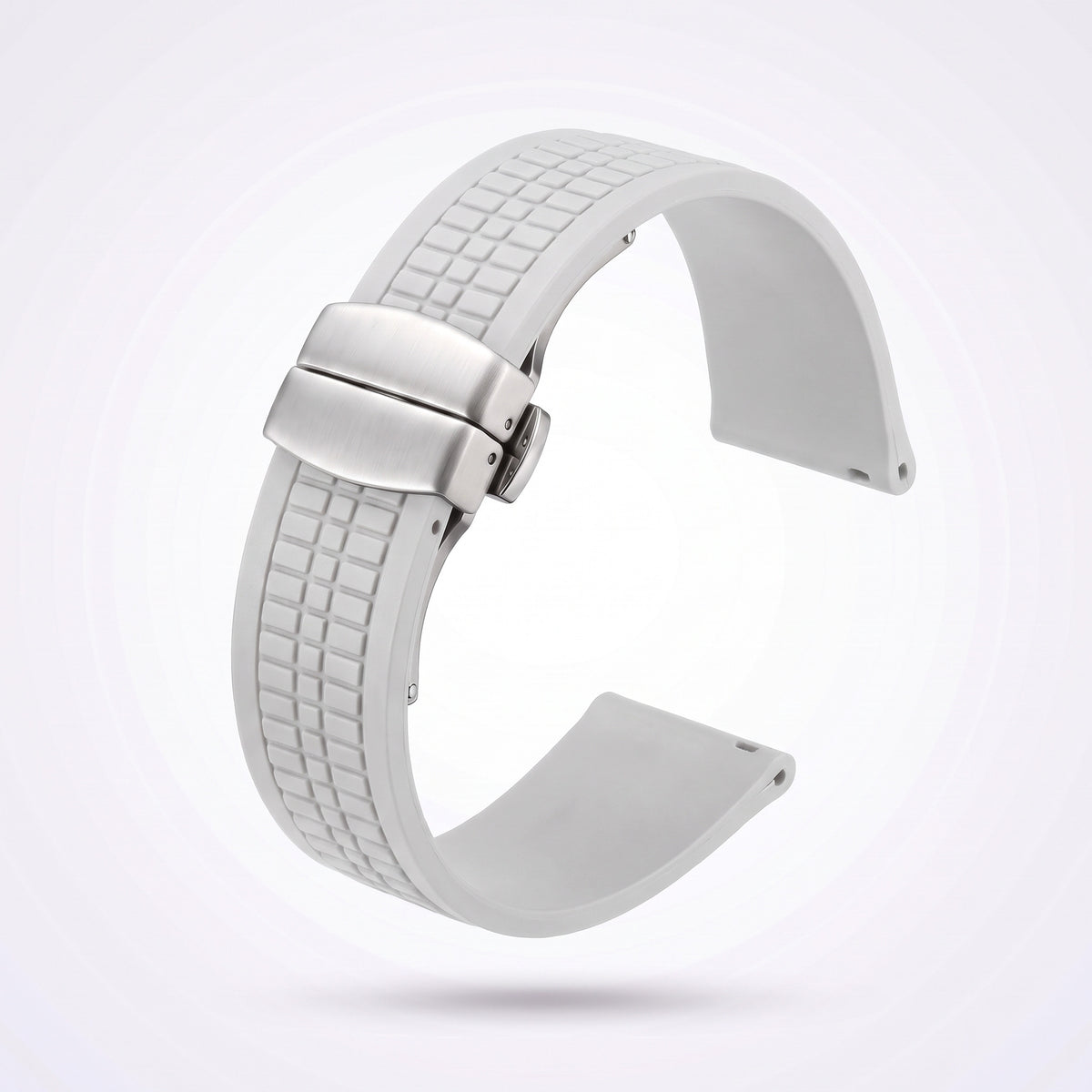 Odyssey rubber watch strap 21 mm in White with brushed stainless steel fold-over deployant clasp