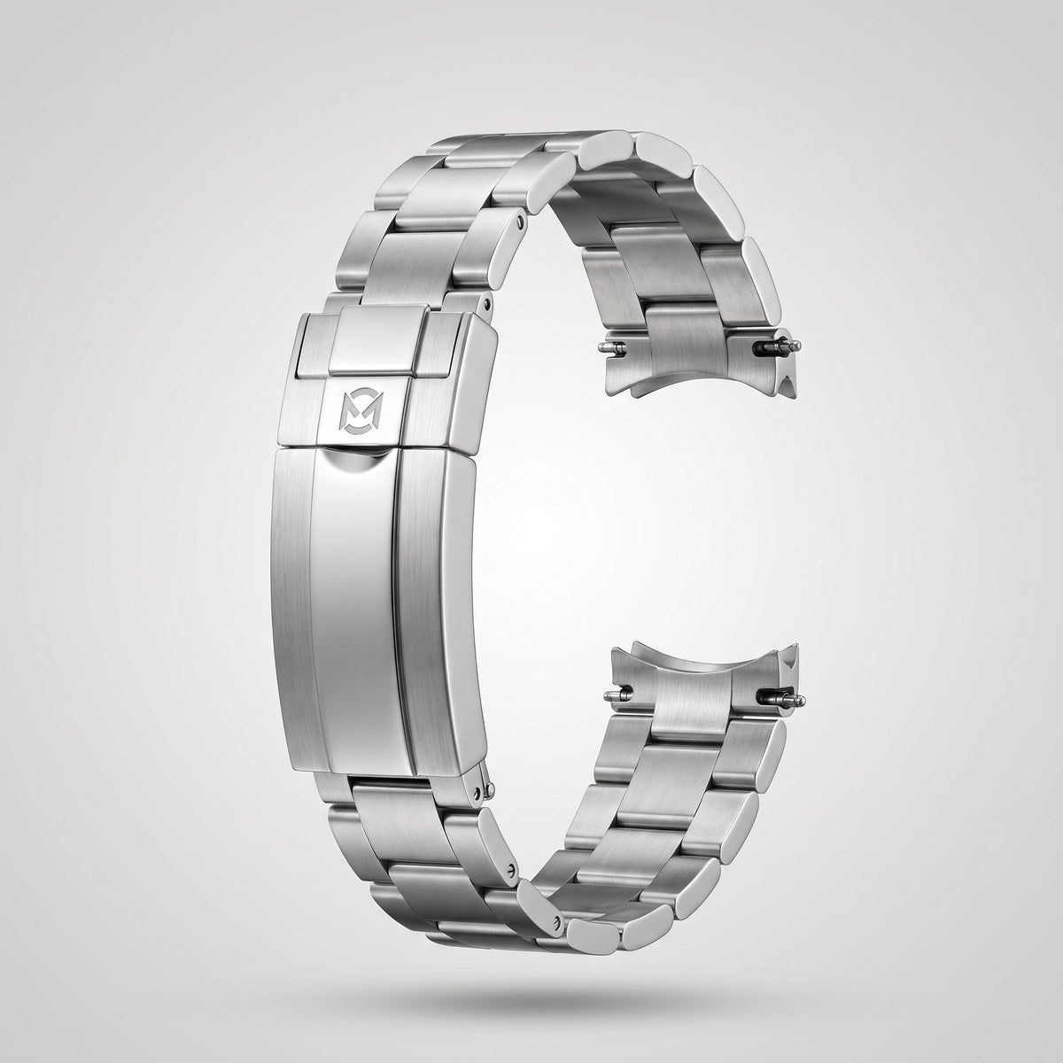 Silver fully brushed Oyster bracelet 20 mm in 904L steel, folding clasp engraved with the Chrono Mod logo