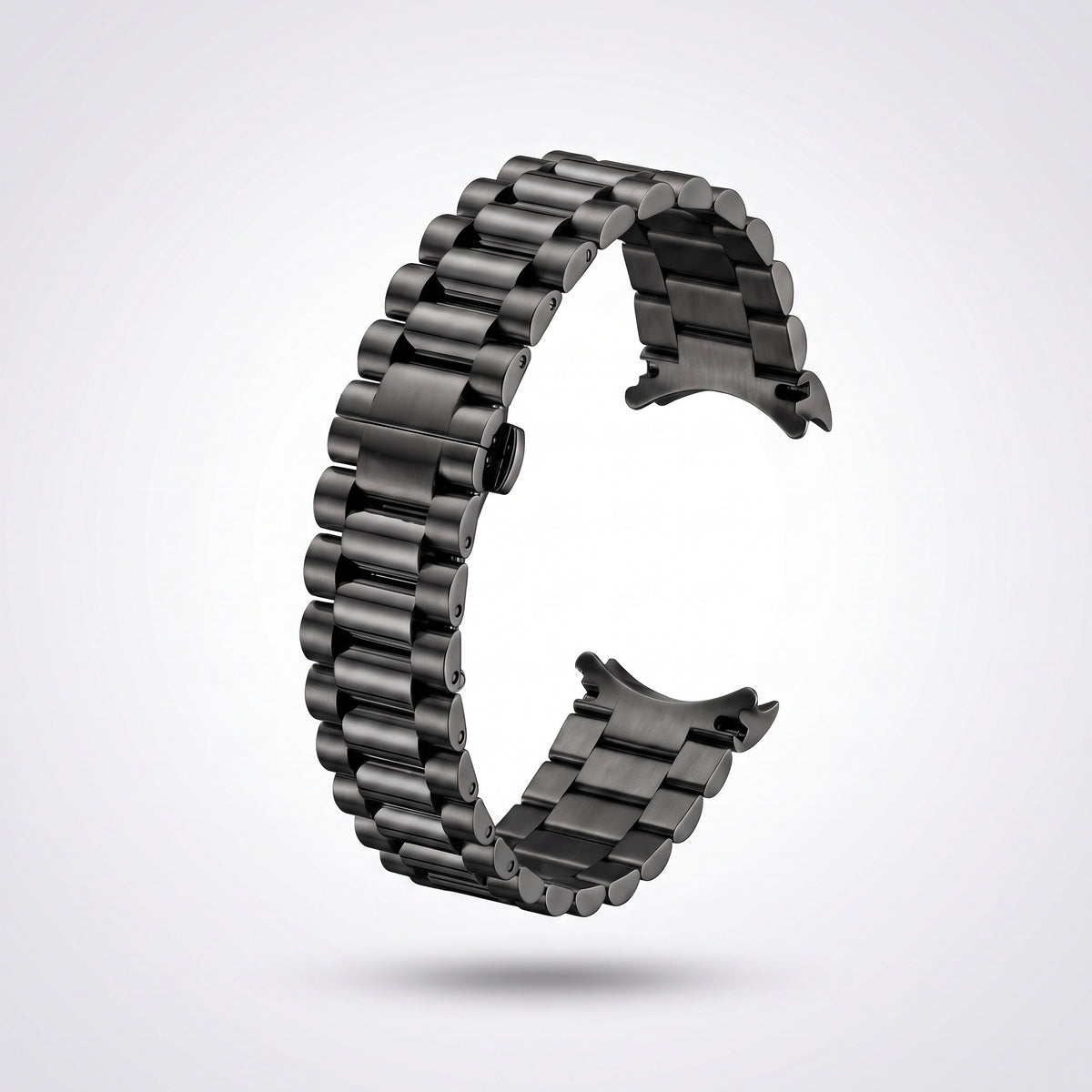 Three-row President watch bracelet for 31 mm cases in black PVD, satin domed links with a wider centre row