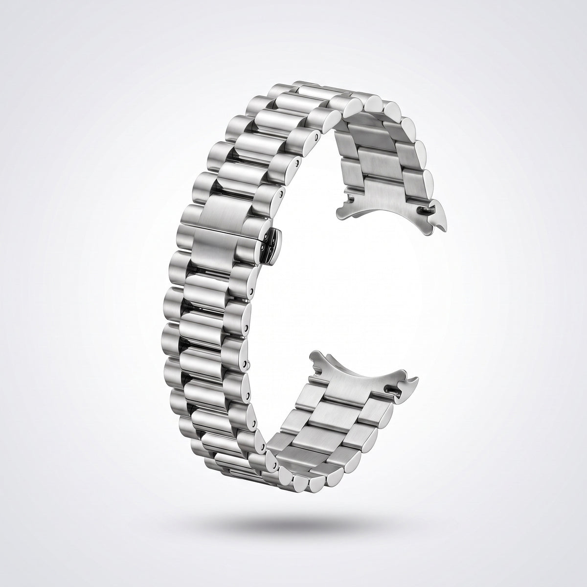 Three-row President watch bracelet for 31 mm cases in brushed and polished stainless steel, with concealed butterfly clasp