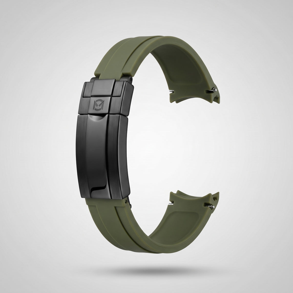Army Green quick release silicone strap 20 mm, black PVD clasp engraved with the Chrono Mod logo